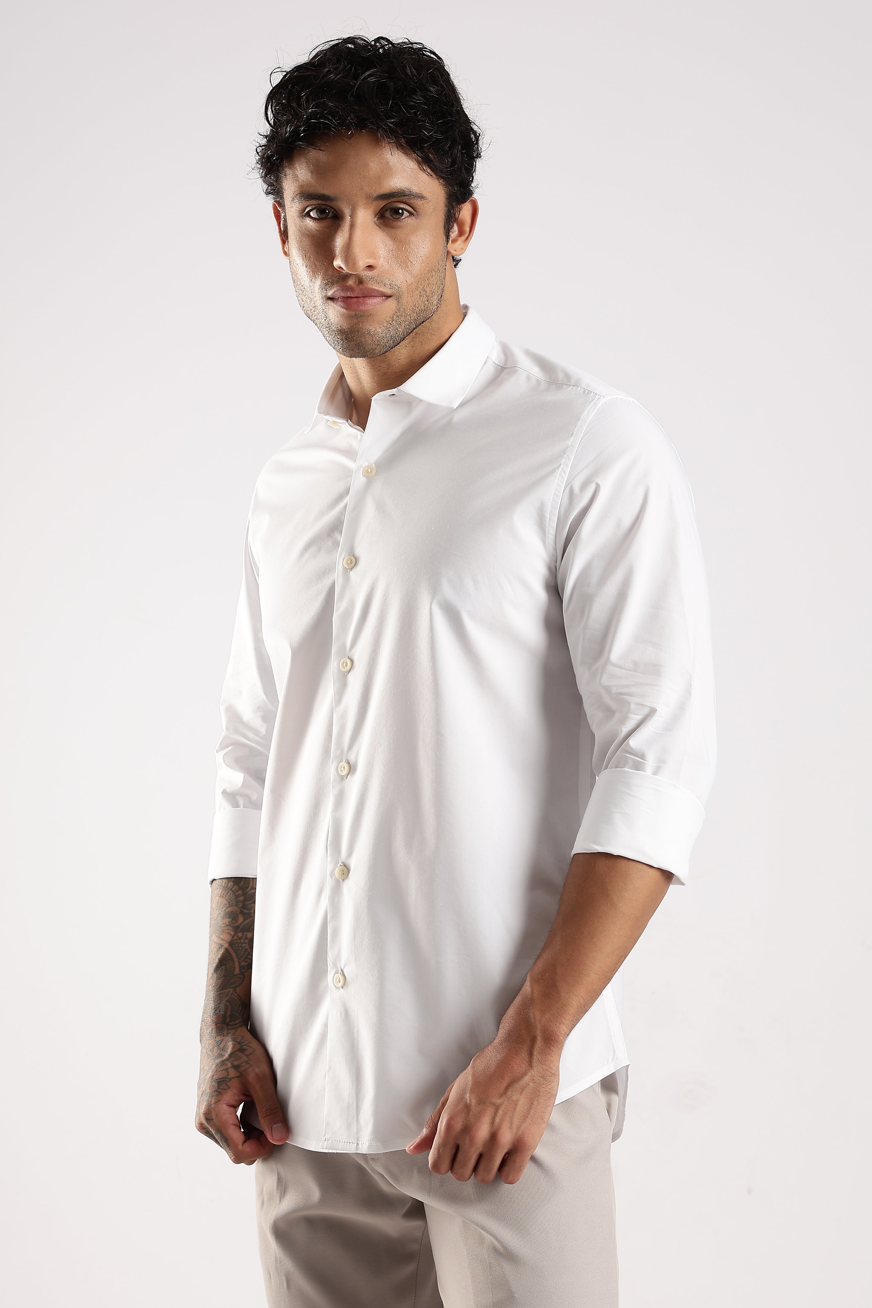 Men White Cotton Slim Fit Shirt
