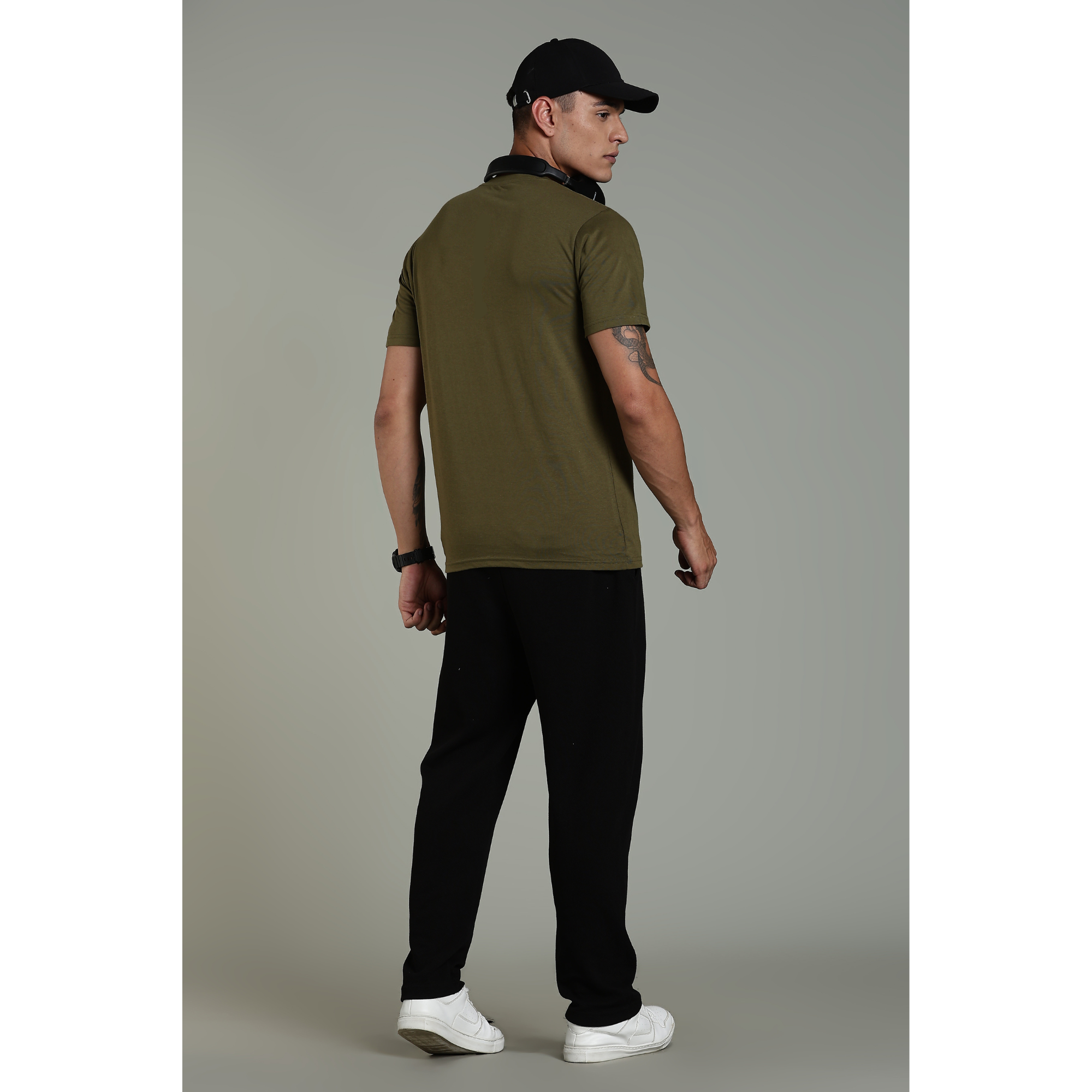 Men Olive Cotton Regular T-Shirt