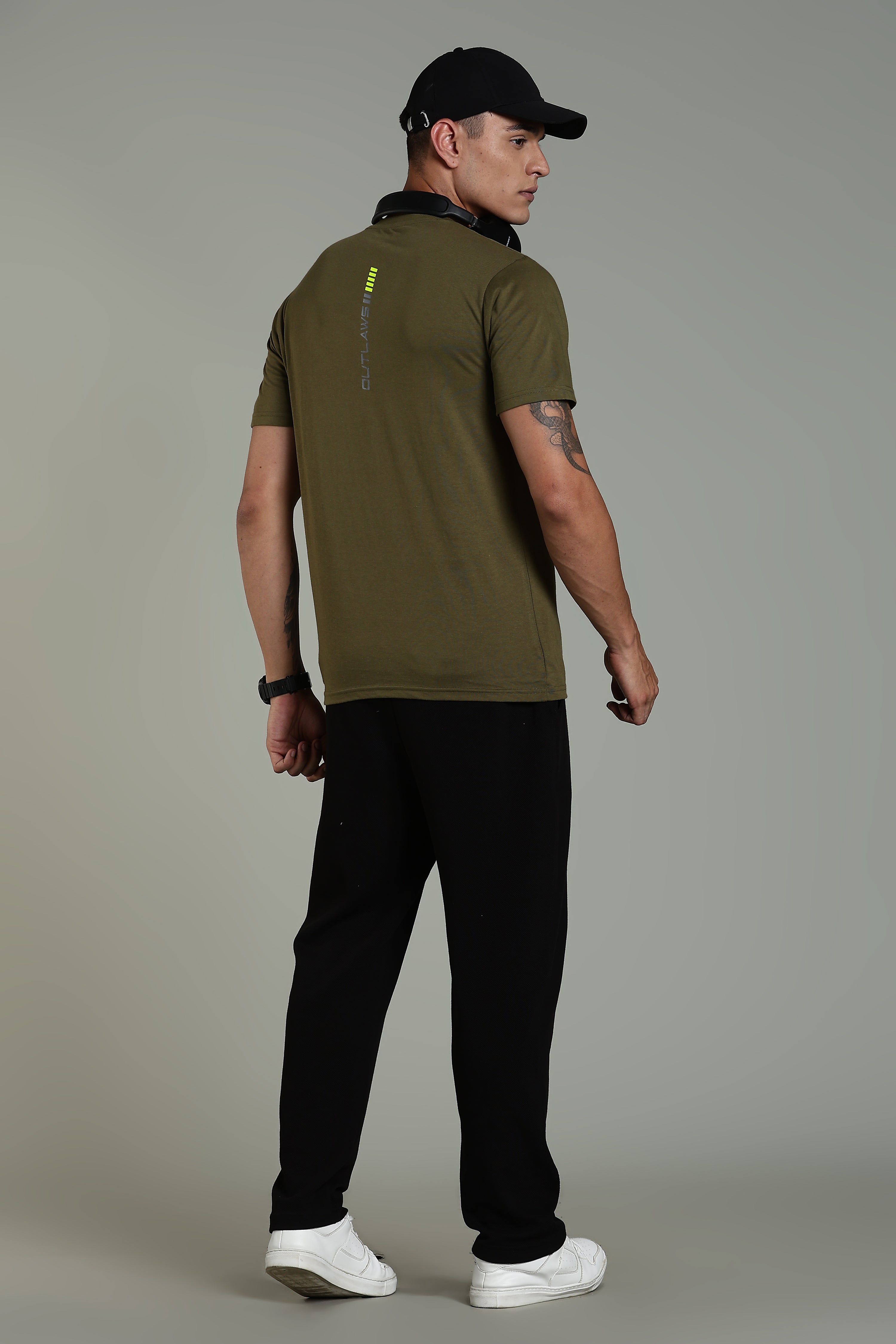 Men Olive Printed Cotton Regular T-Shirt