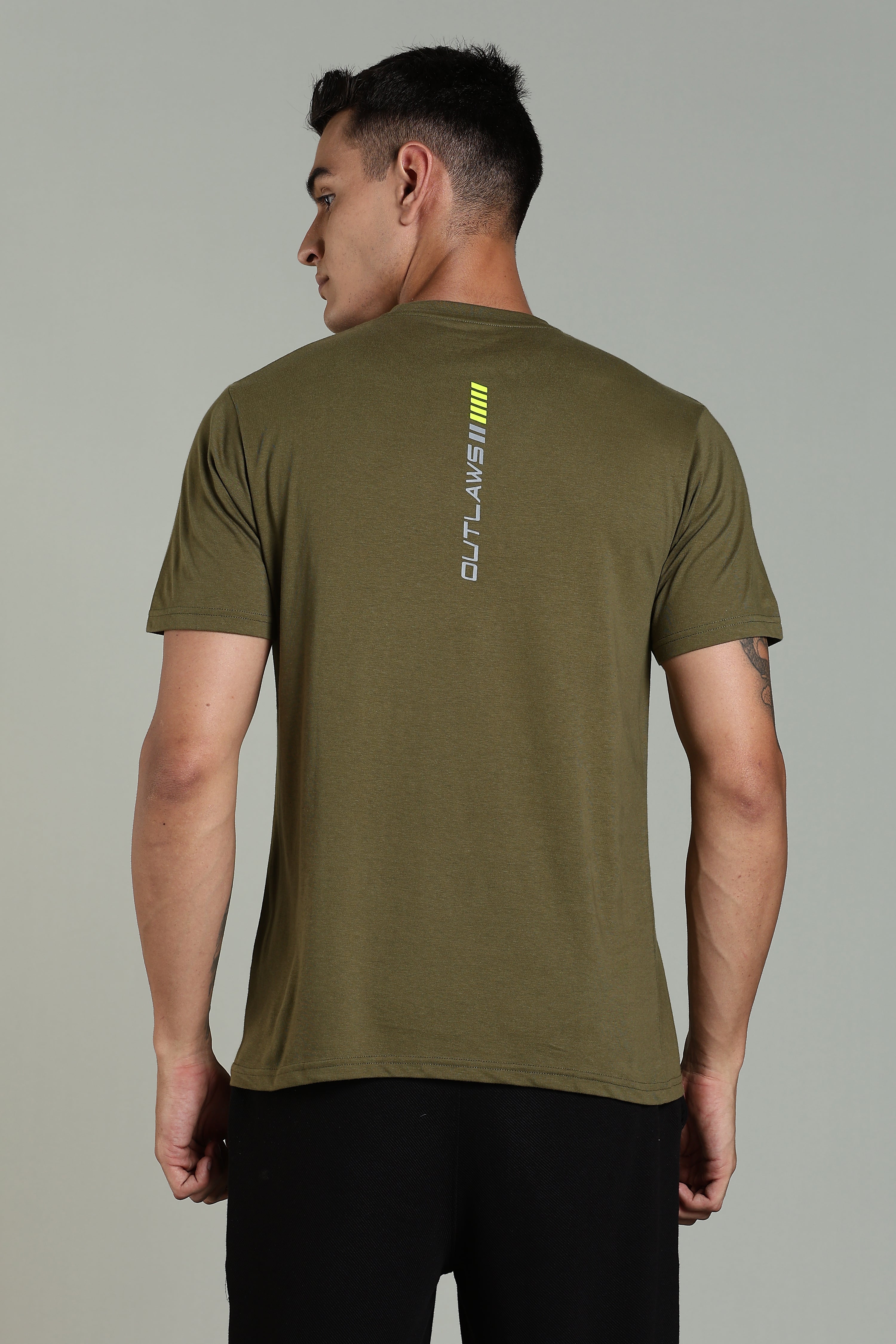 Men Olive Printed Cotton Regular T-Shirt