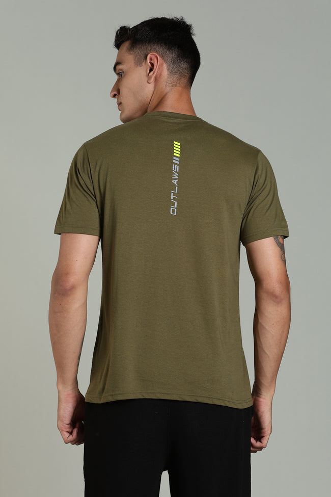 Men Olive Printed Cotton Regular T-Shirt