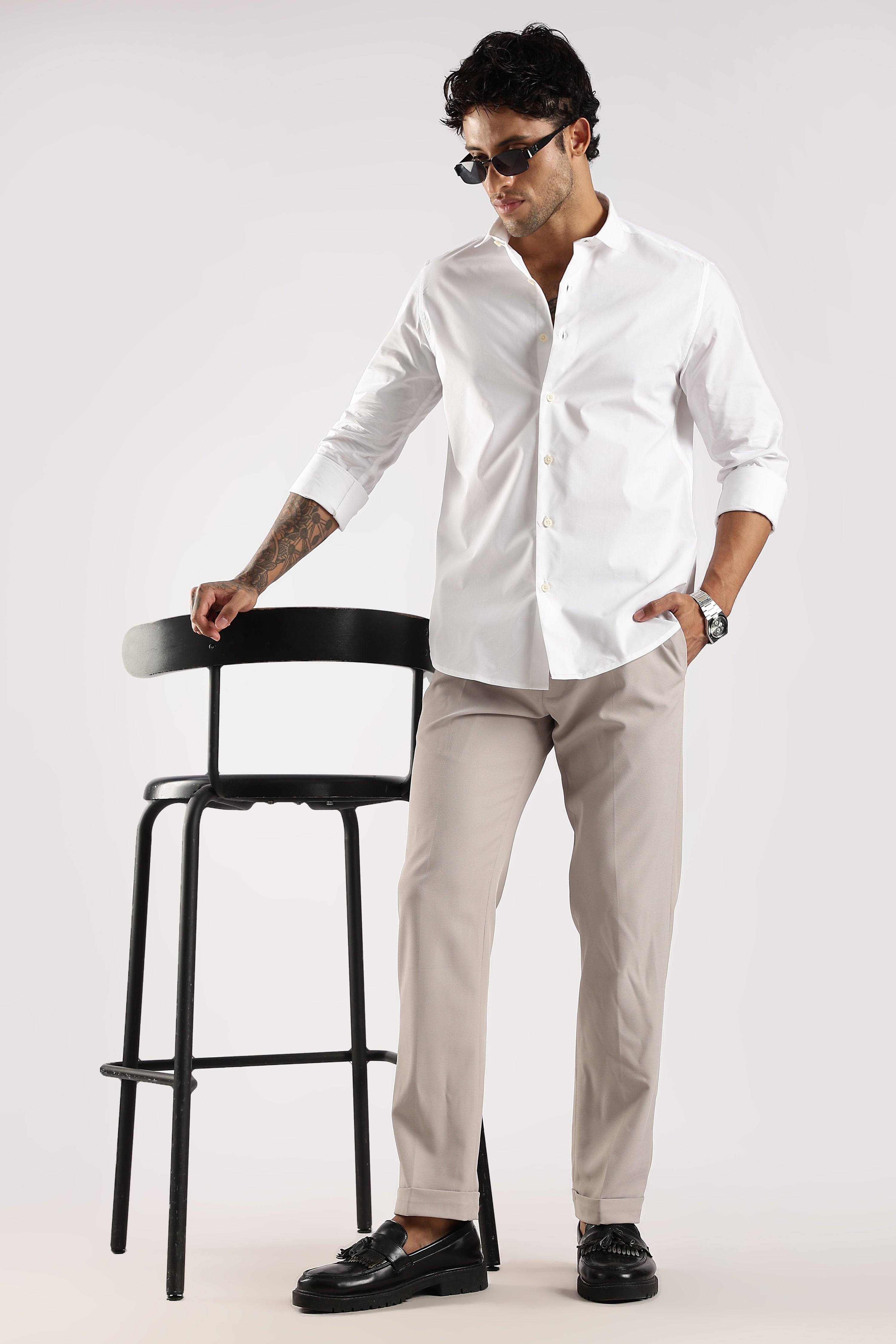 Men White Cotton Slim Fit Shirt