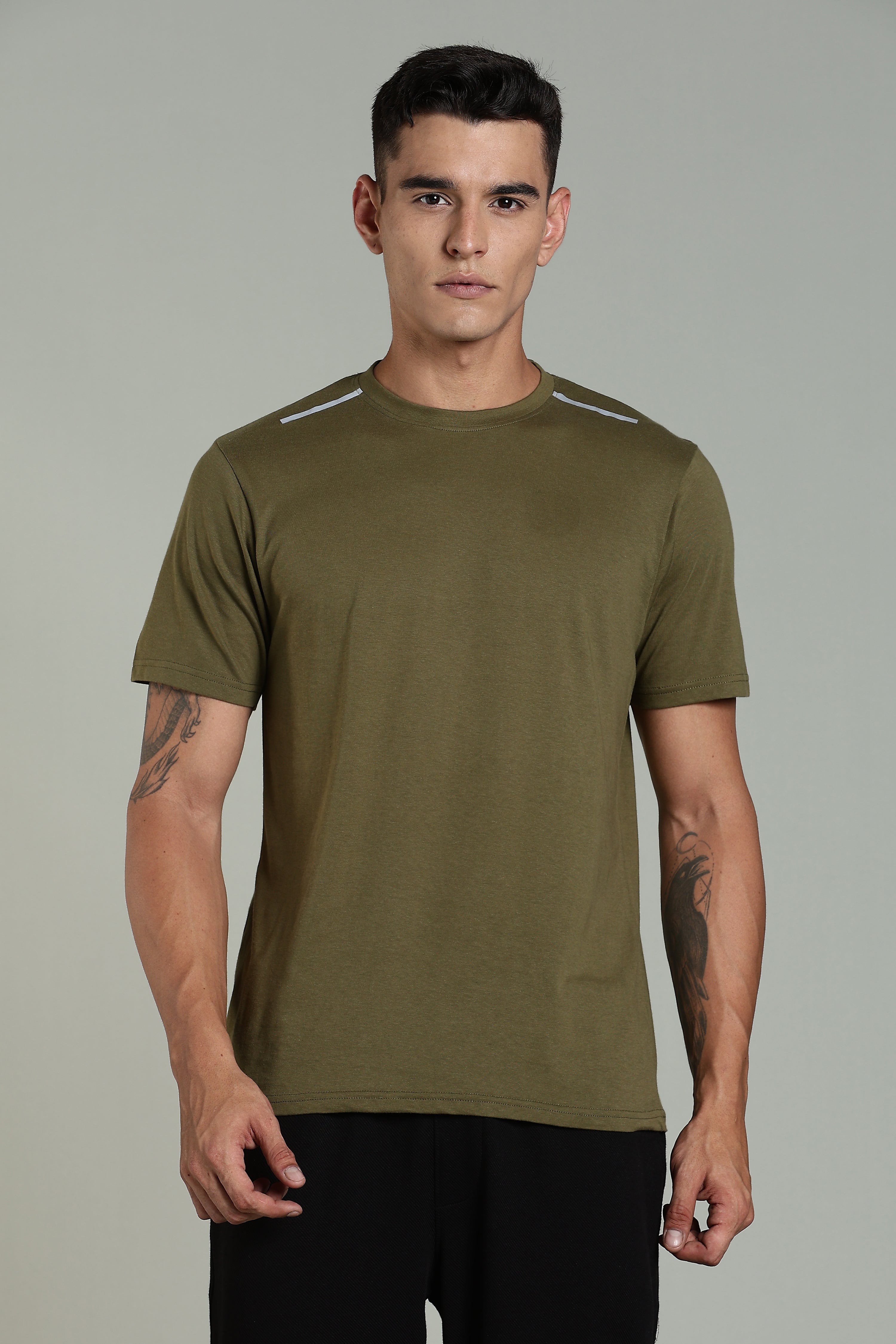 Men Olive Printed Cotton Regular T-Shirt