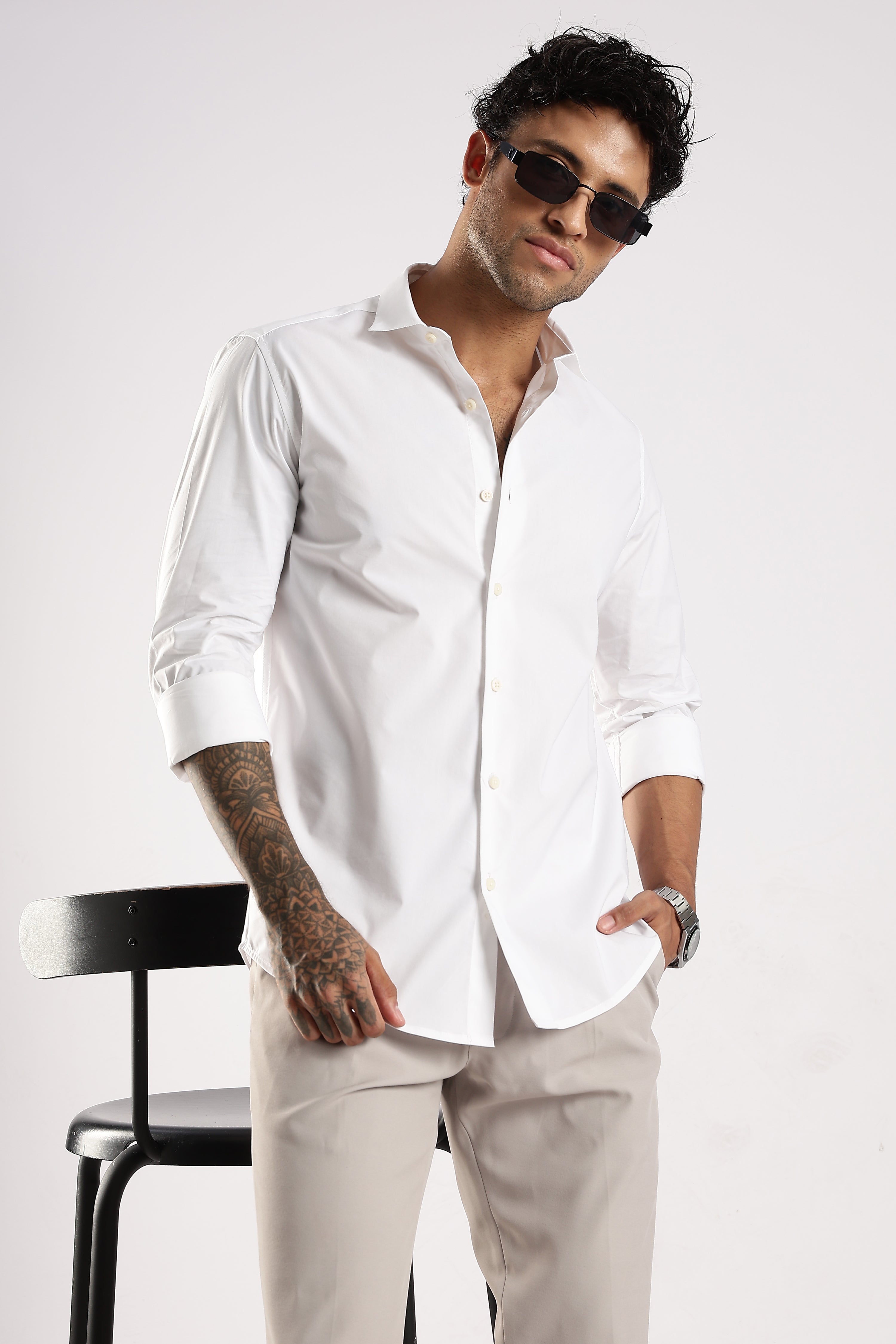 Men White Cotton Slim Fit Shirt