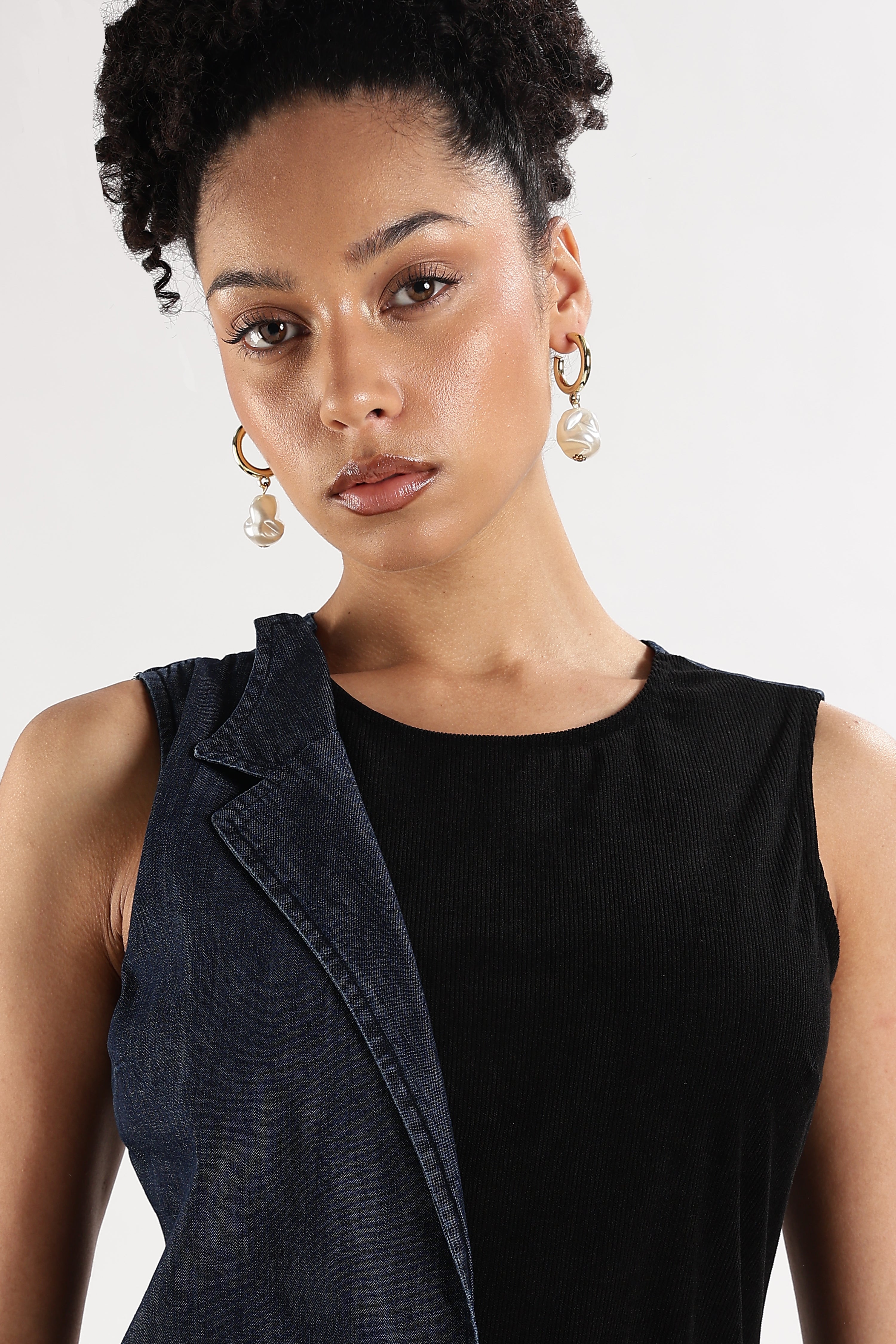 Women Blue & Black Denim Bodycon Dress