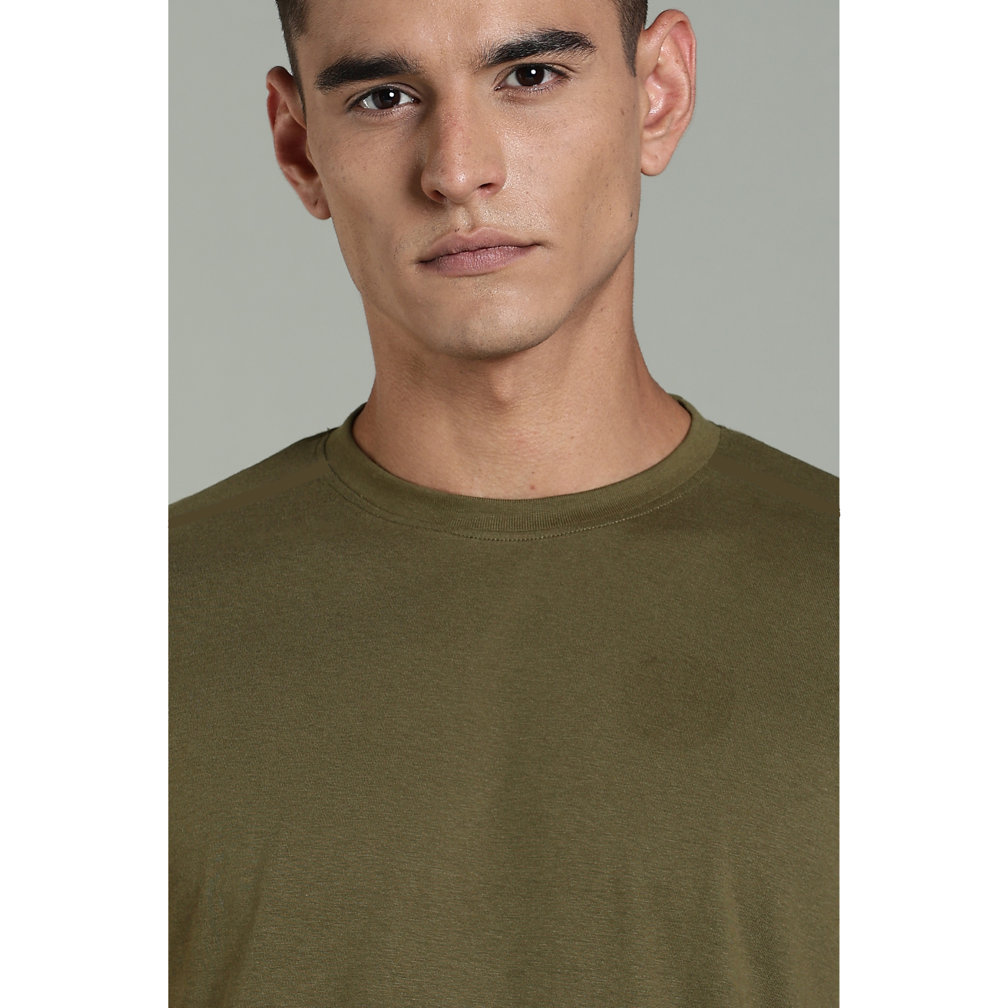 Men Olive Cotton Regular T-Shirt