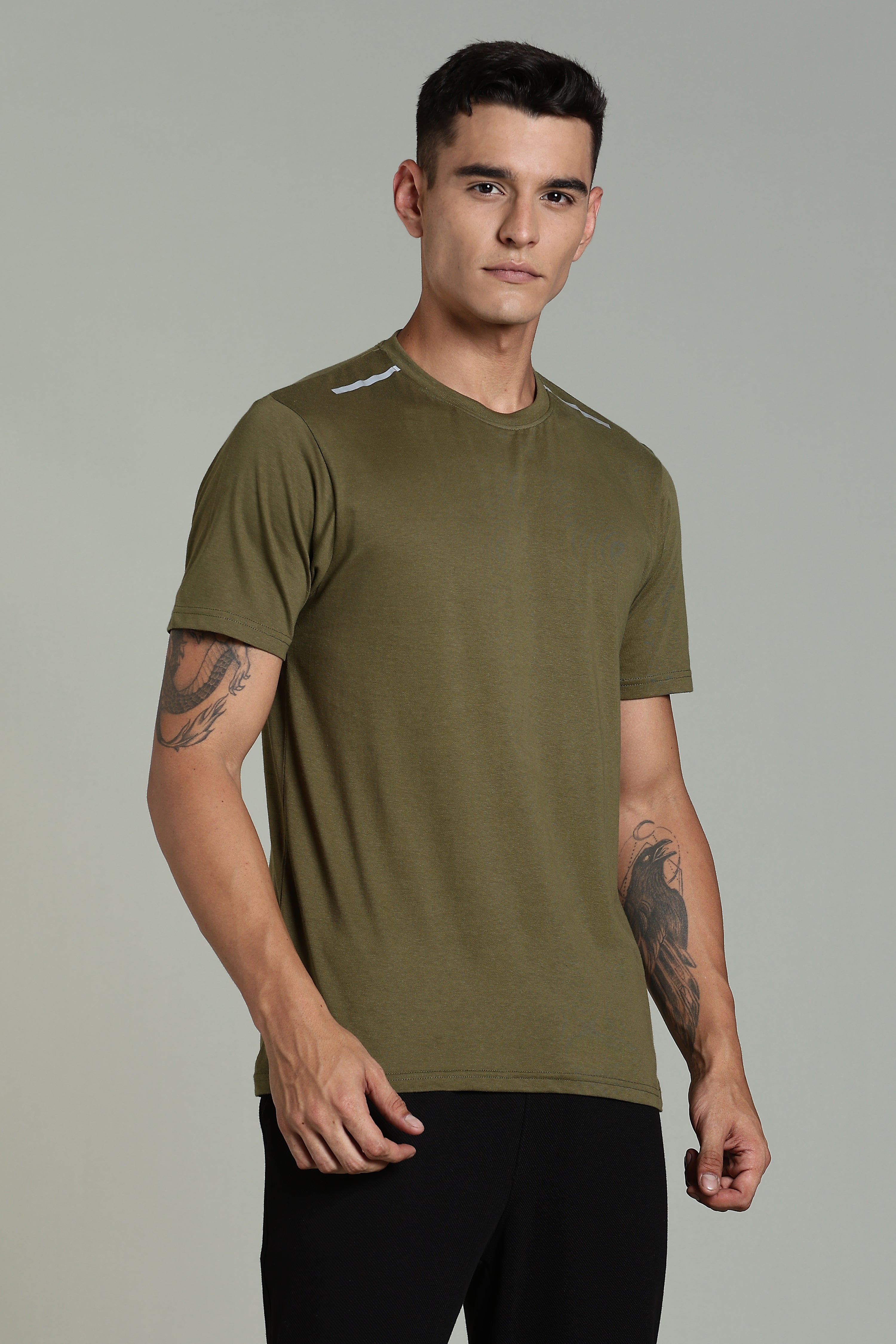 Men Olive Printed Cotton Regular T-Shirt