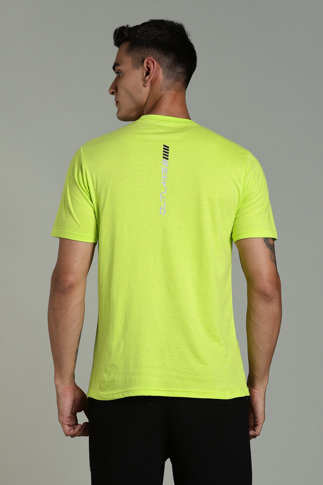 Men Fluorescent Green Cotton Regular T-Shirt