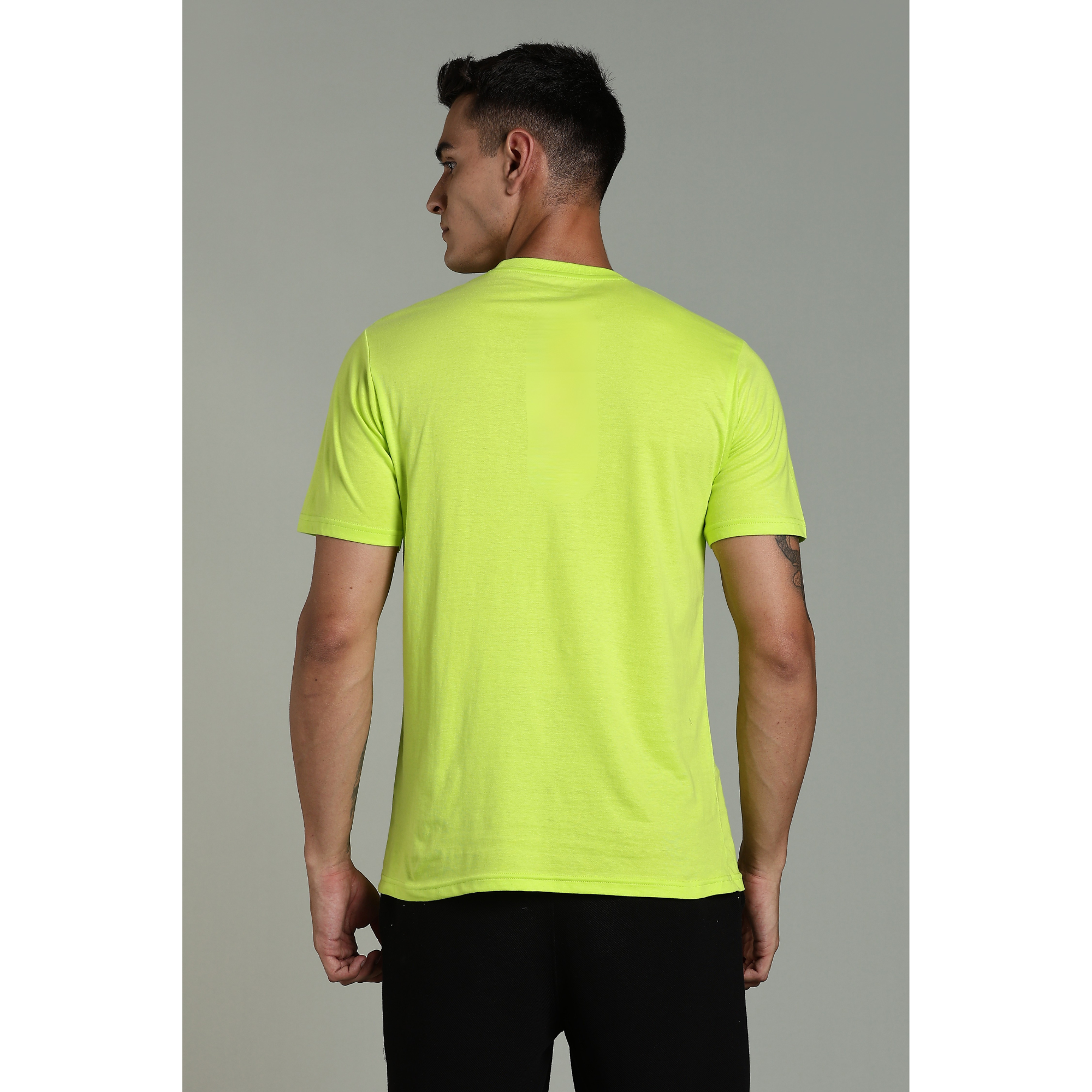 Men Fluorescent Green Cotton Regular T-Shirt