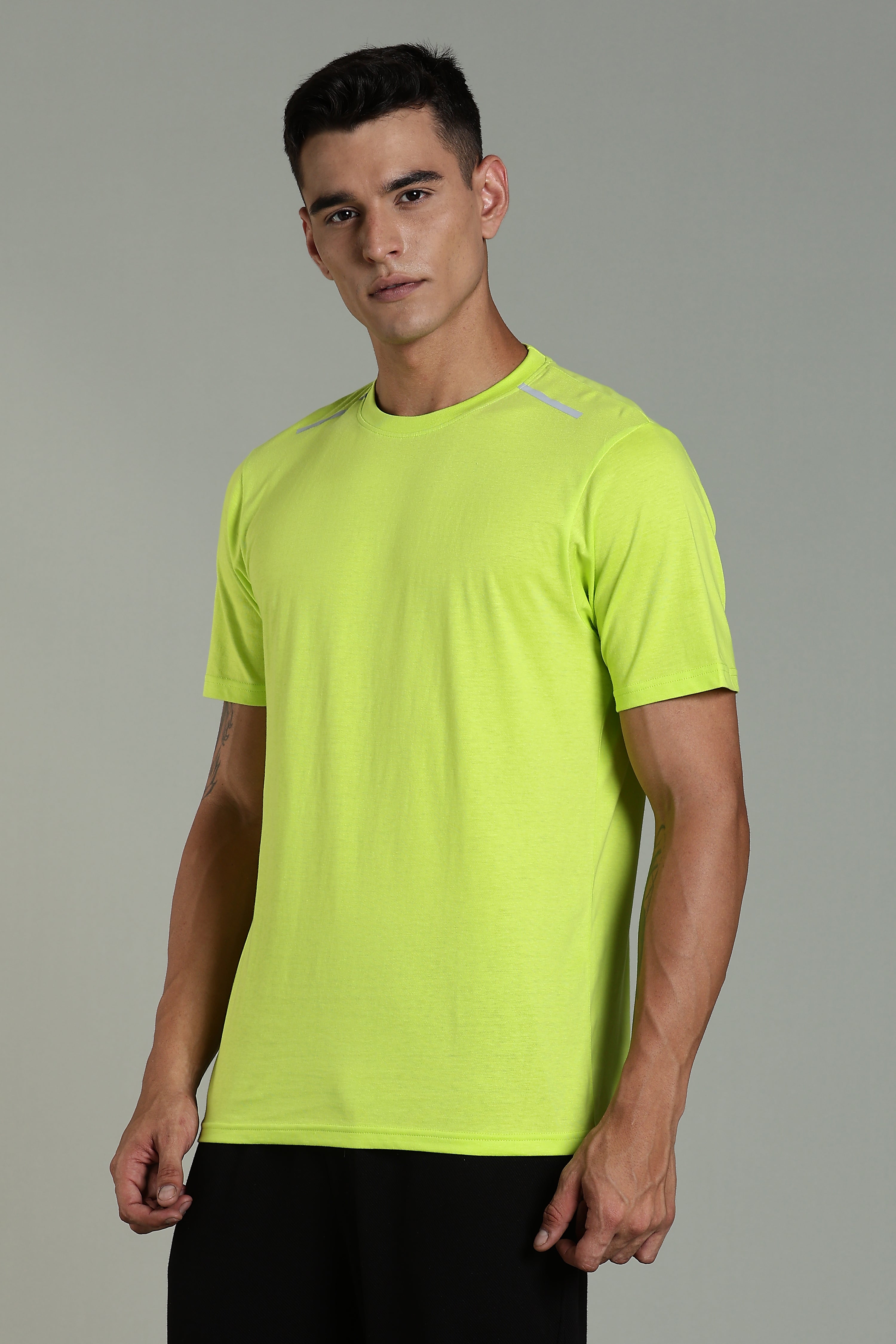 Men Fluorescent Green Cotton Regular T-Shirt