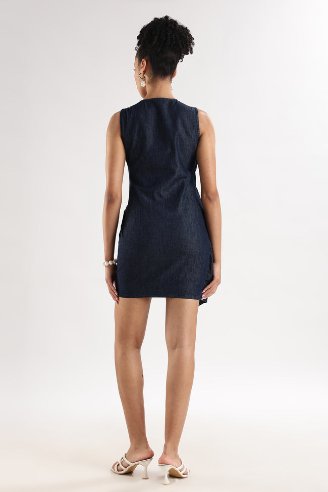 Women Blue & Black Denim Bodycon Dress