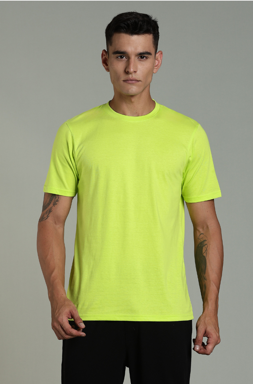 Men Fluorescent Green Cotton Regular T-Shirt