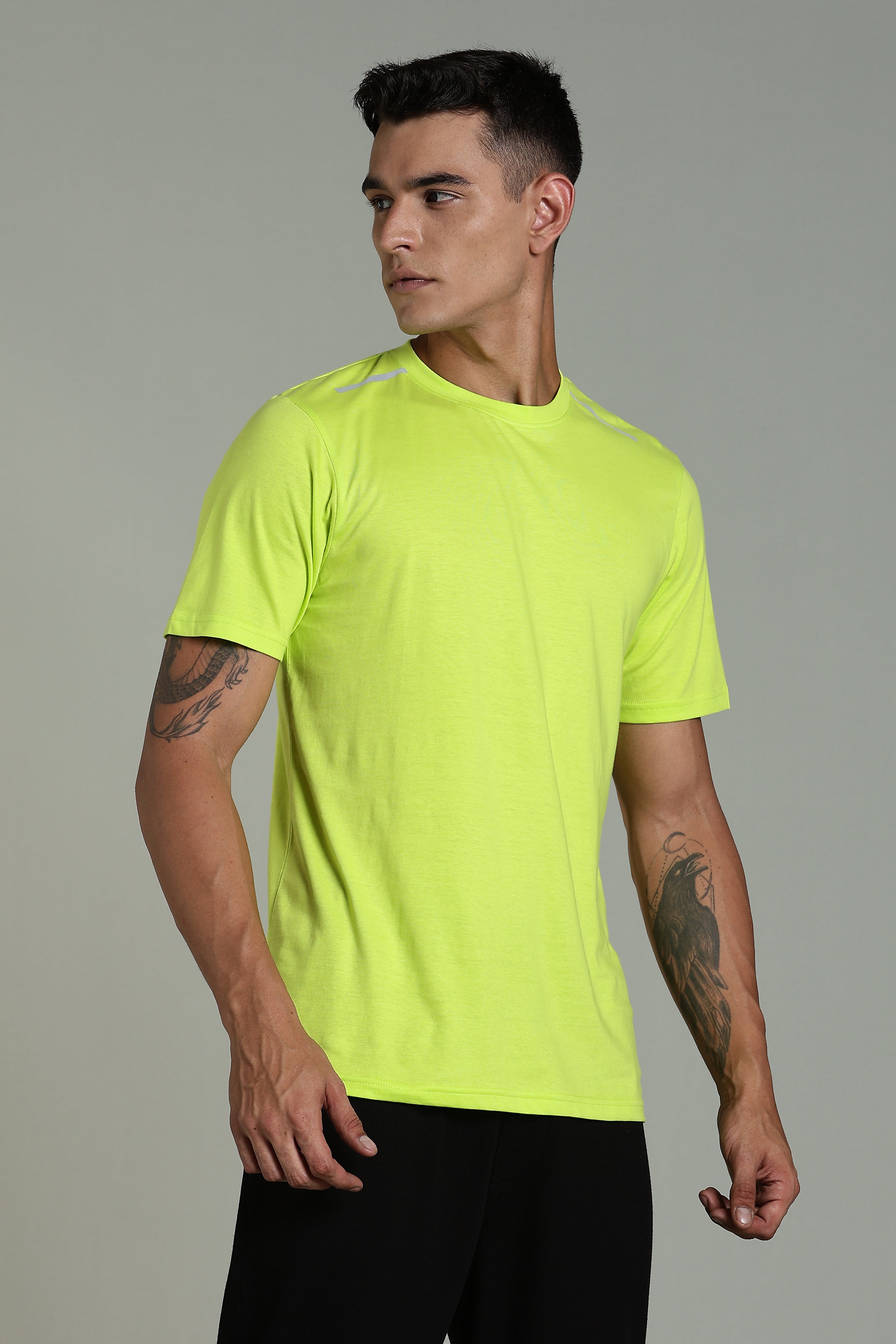 Men Fluorescent Green Cotton Regular T-Shirt