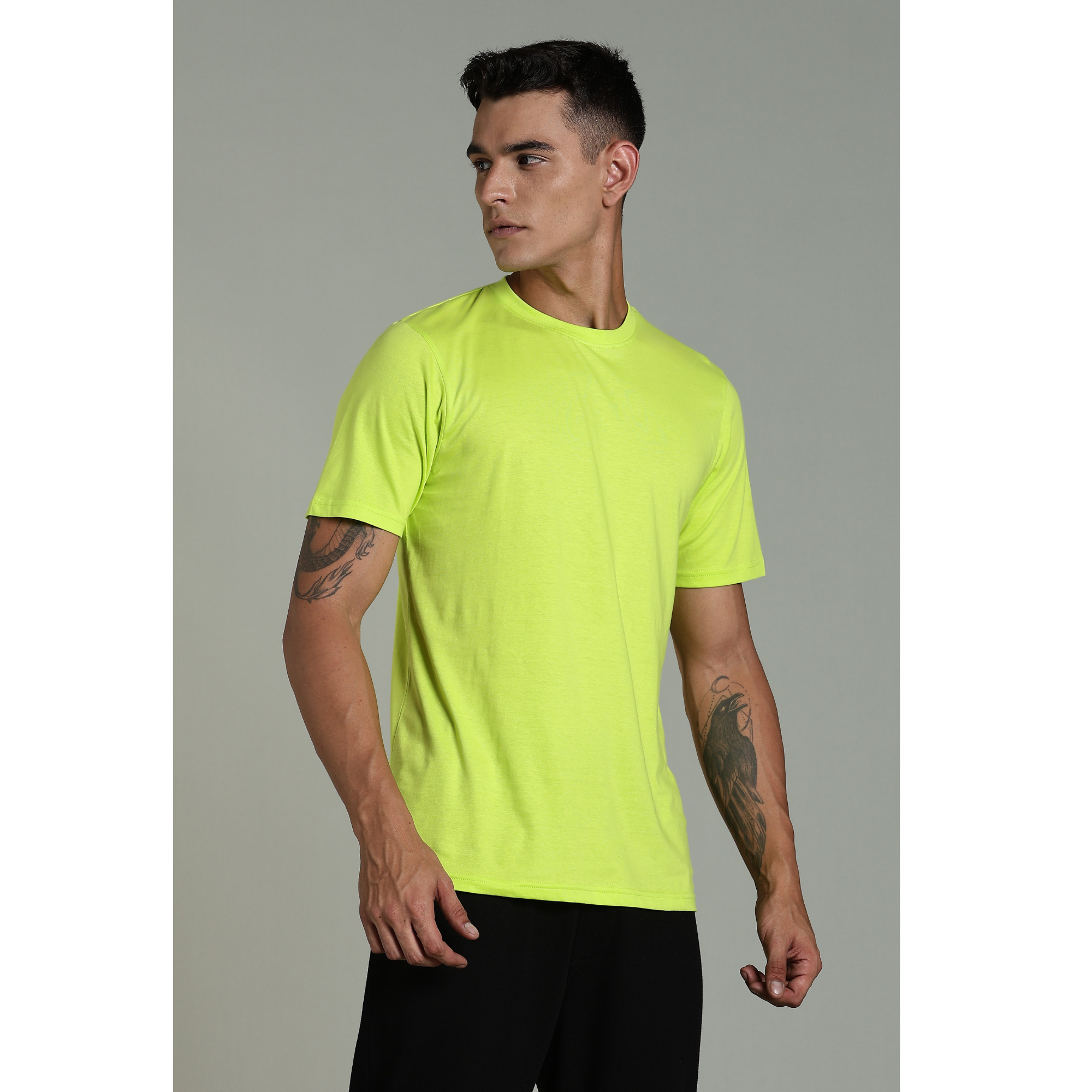 Men Fluorescent Green Cotton Regular T-Shirt
