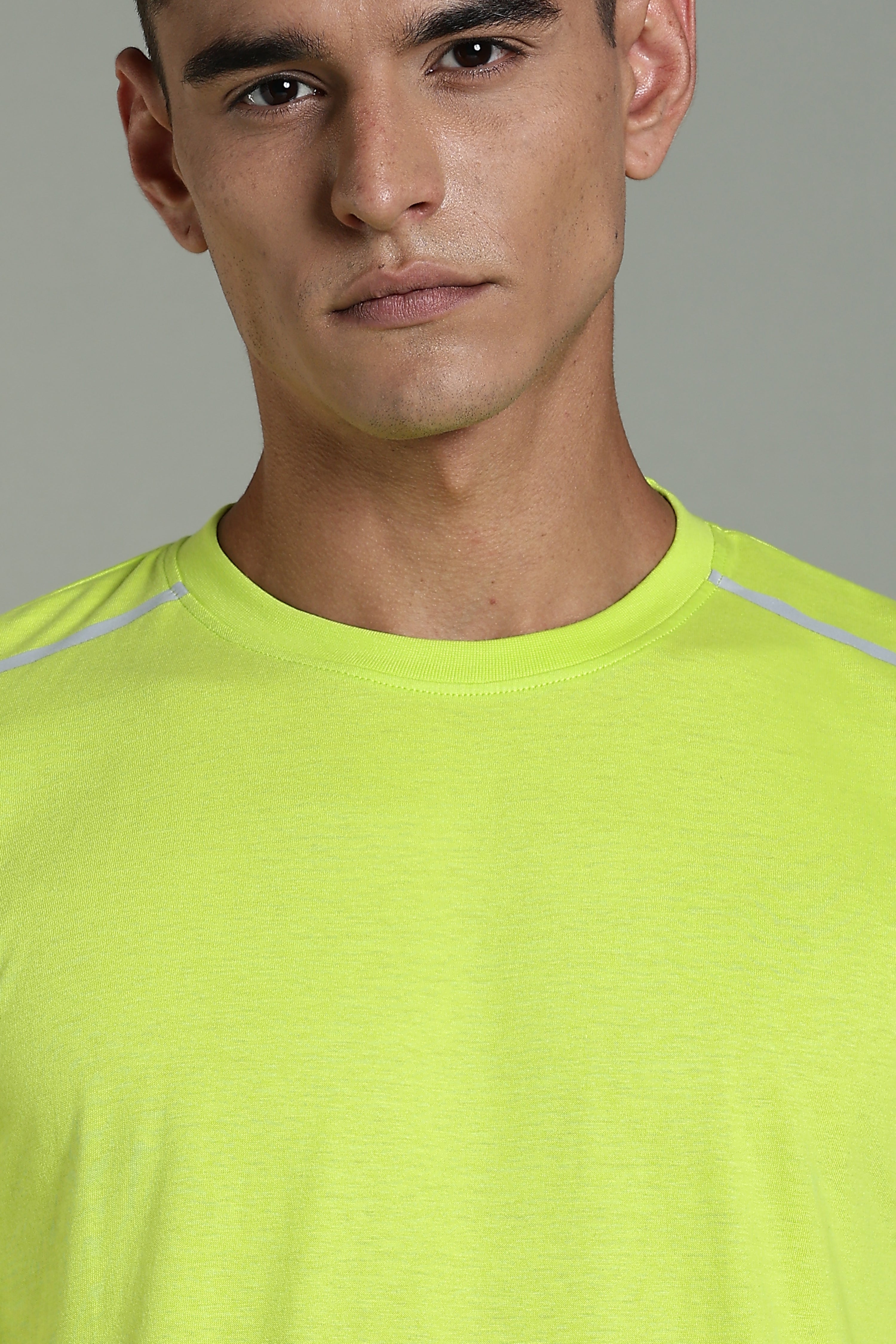 Men Fluorescent Green Cotton Regular T-Shirt