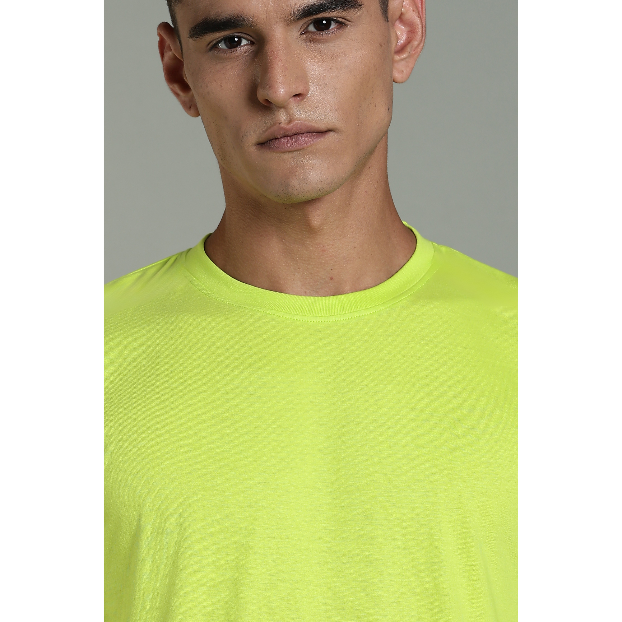 Men Fluorescent Green Cotton Regular T-Shirt