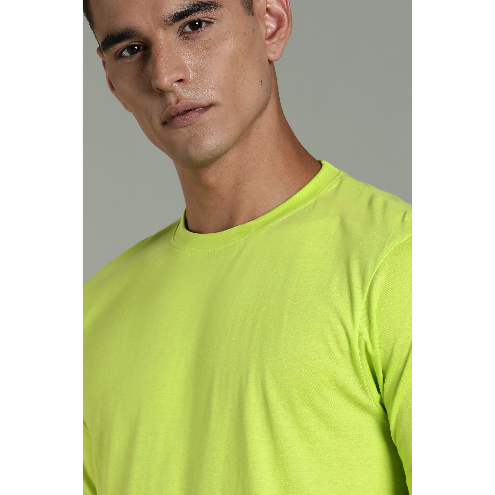 Men Fluorescent Green Cotton Regular T-Shirt