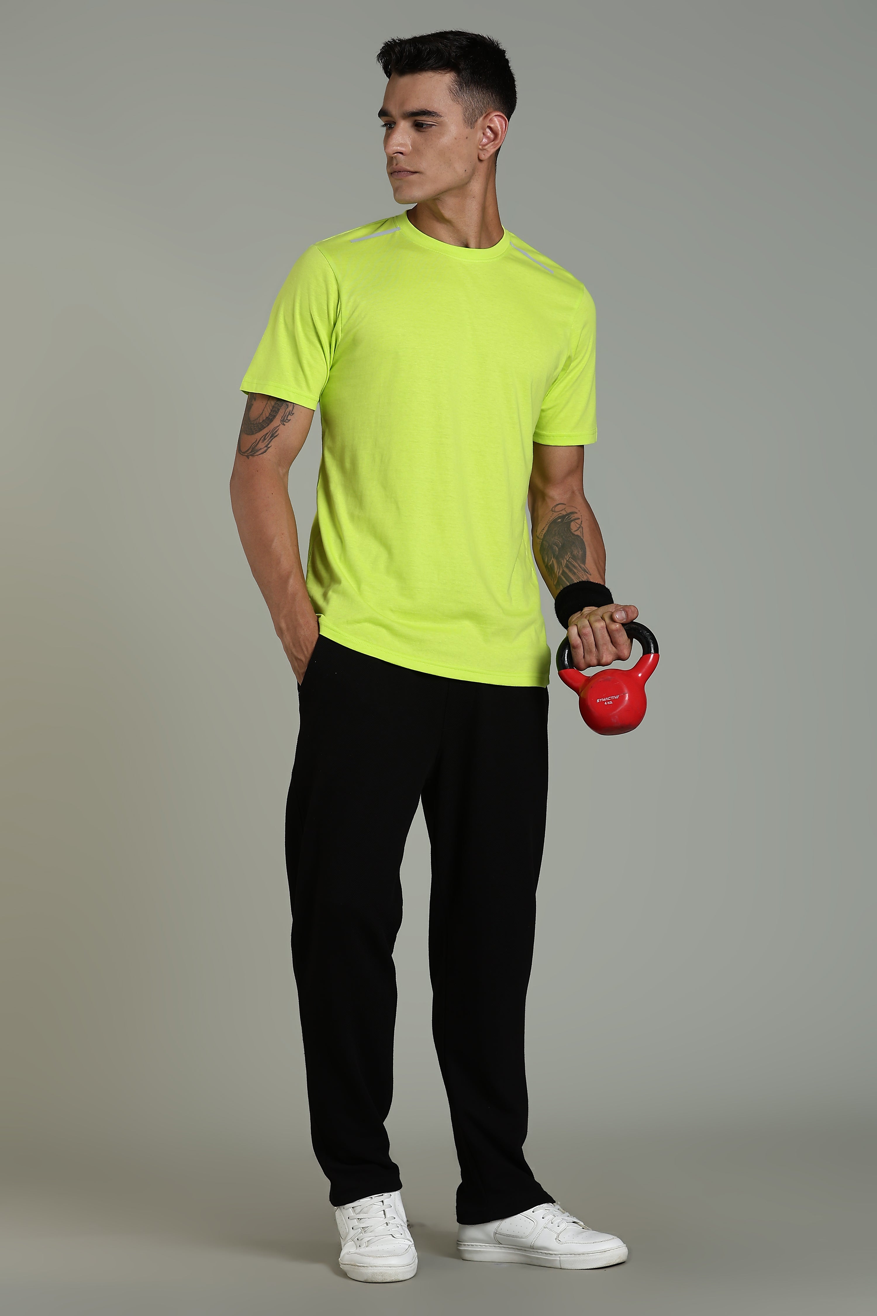 Men Fluorescent Green Cotton Regular T-Shirt