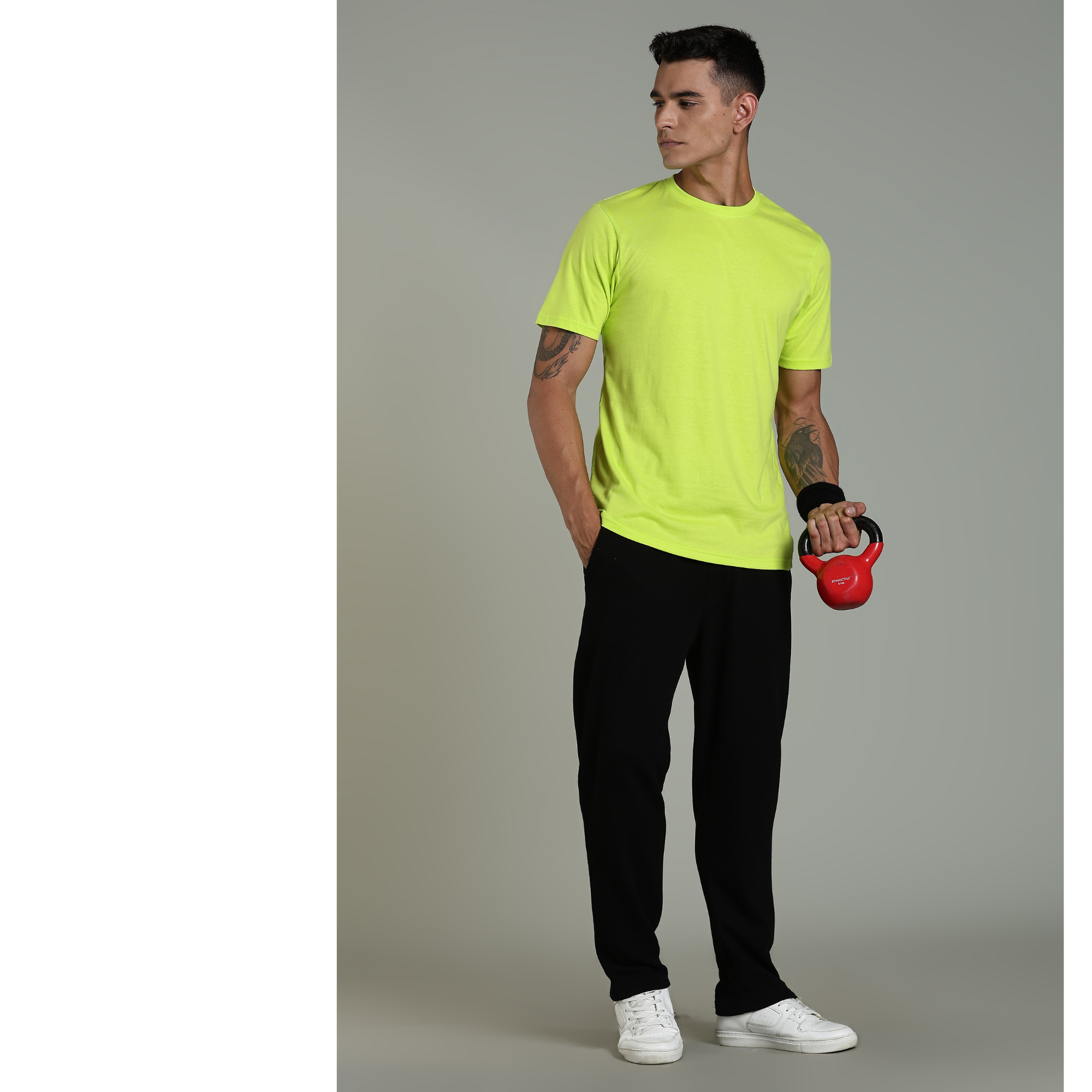 Men Fluorescent Green Cotton Regular T-Shirt