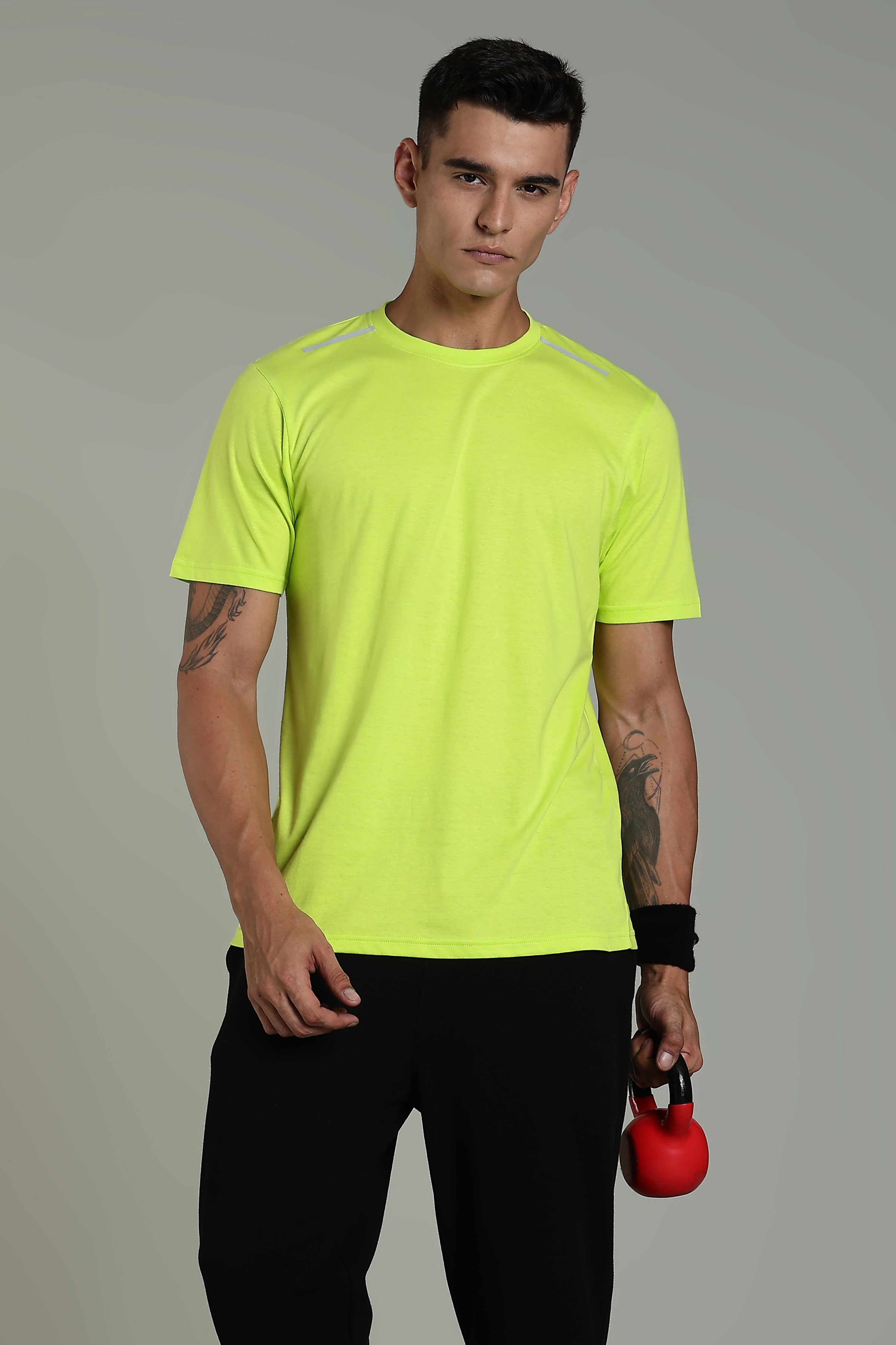 Men Fluorescent Green Cotton Regular T-Shirt