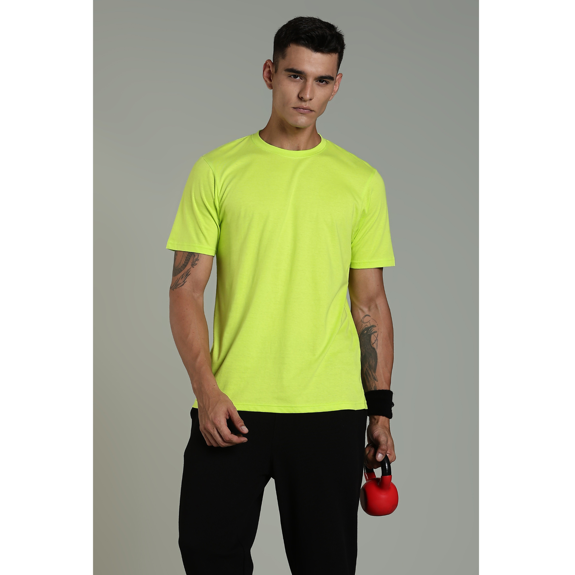 Men Fluorescent Green Cotton Regular T-Shirt