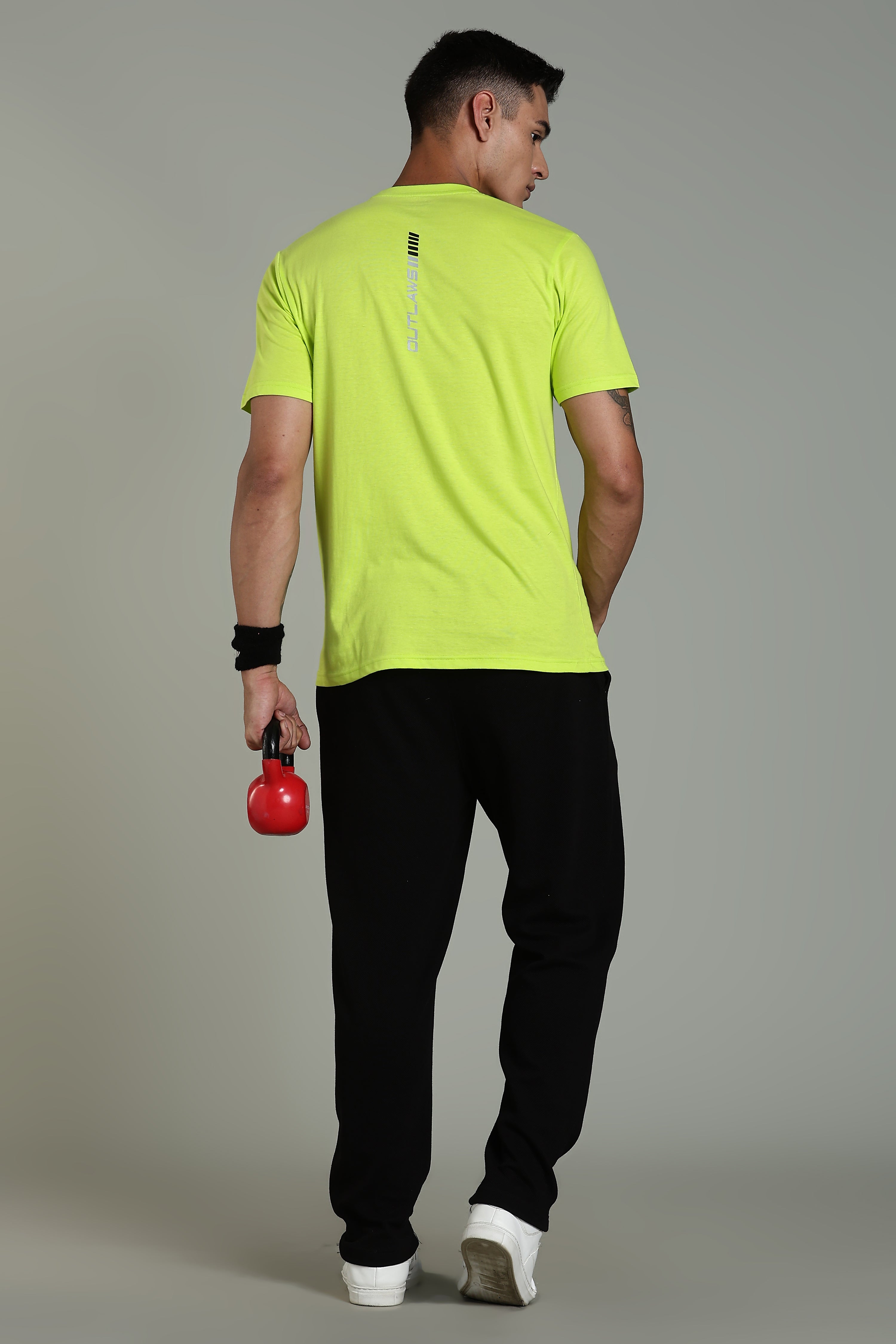 Men Fluorescent Green Cotton Regular T-Shirt