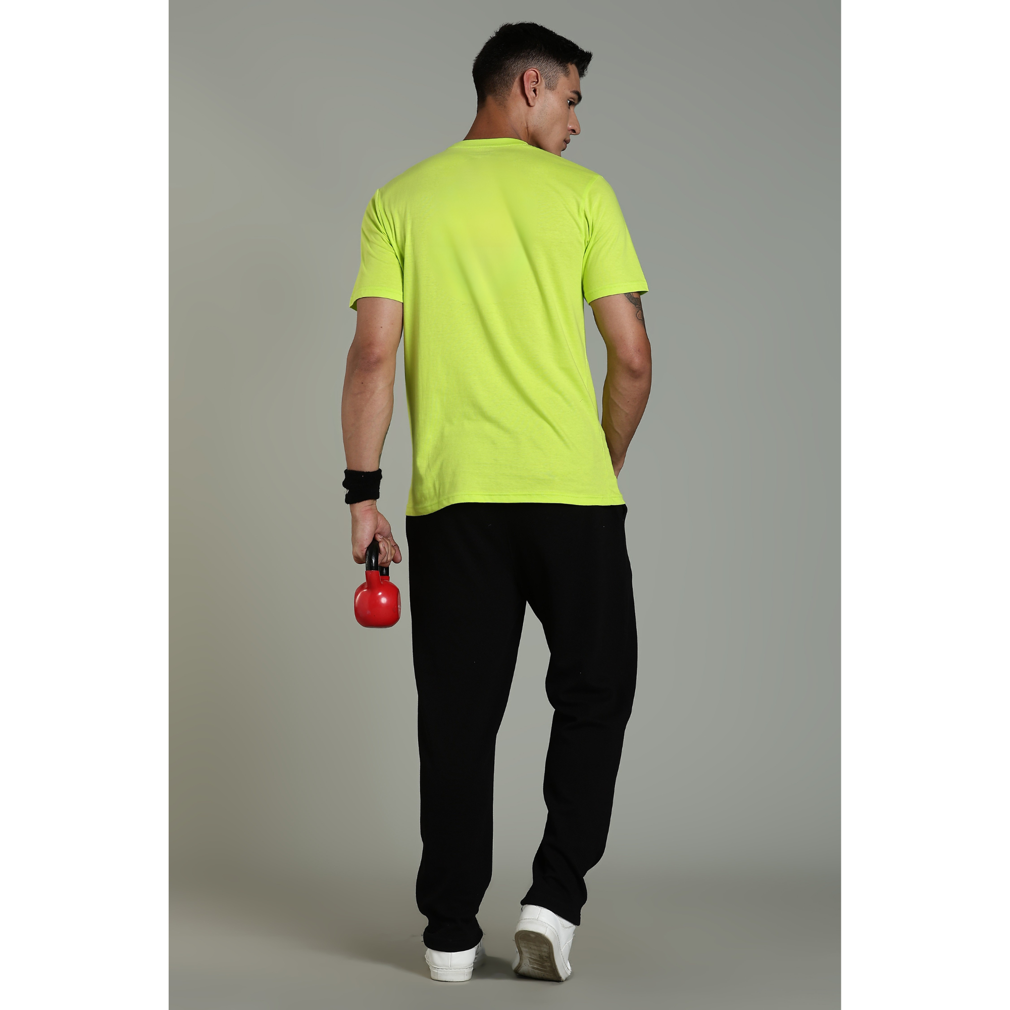 Men Fluorescent Green Cotton Regular T-Shirt