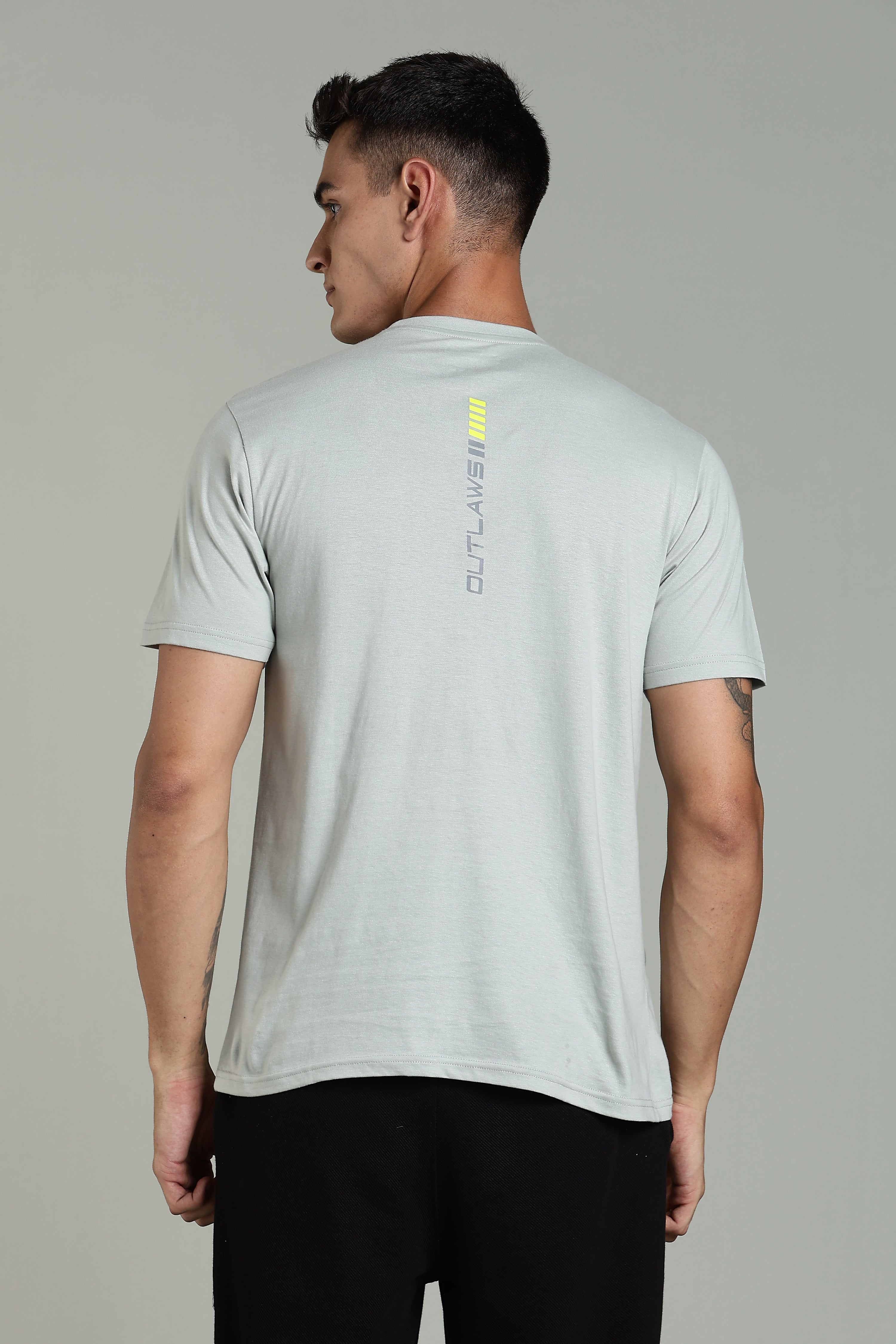 Mens Grey Cotton Regular T-Shirt