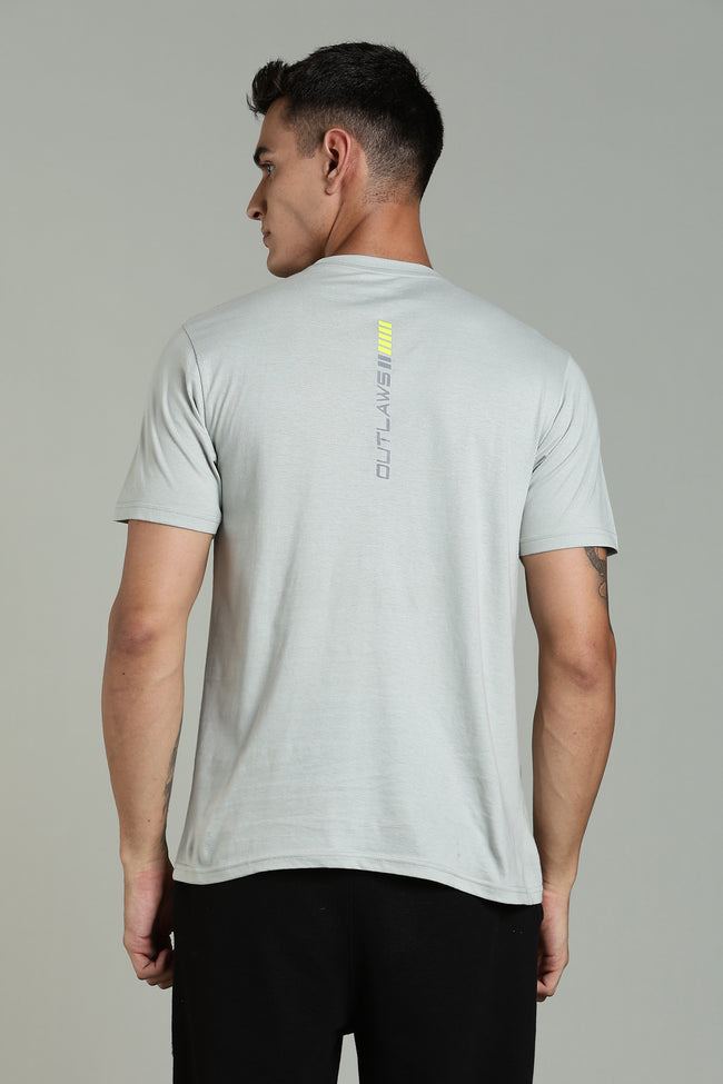 Mens Grey Cotton Regular T-Shirt