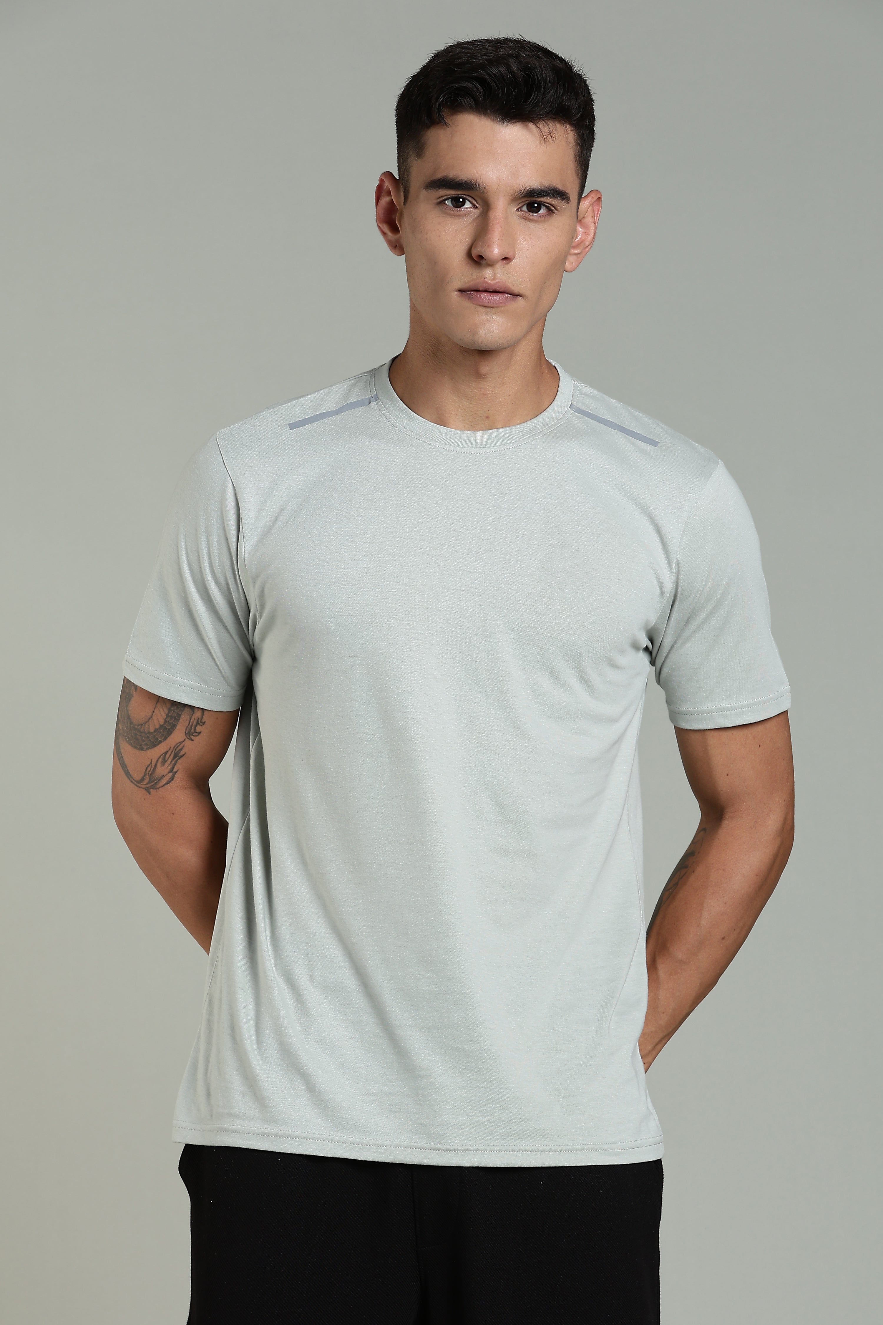 Mens Grey Cotton Regular T-Shirt