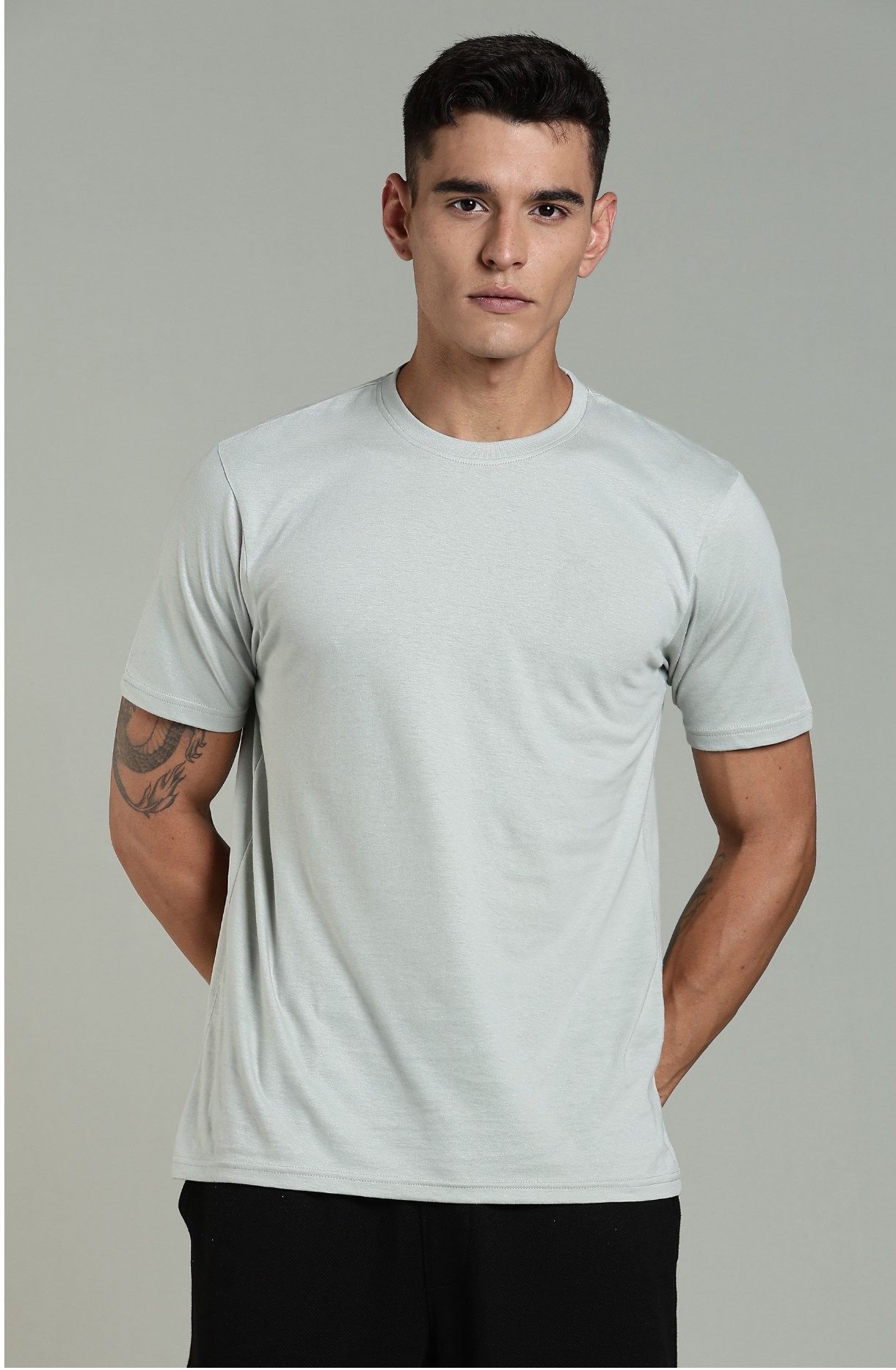 Men Grey Cotton Regular T-Shirt