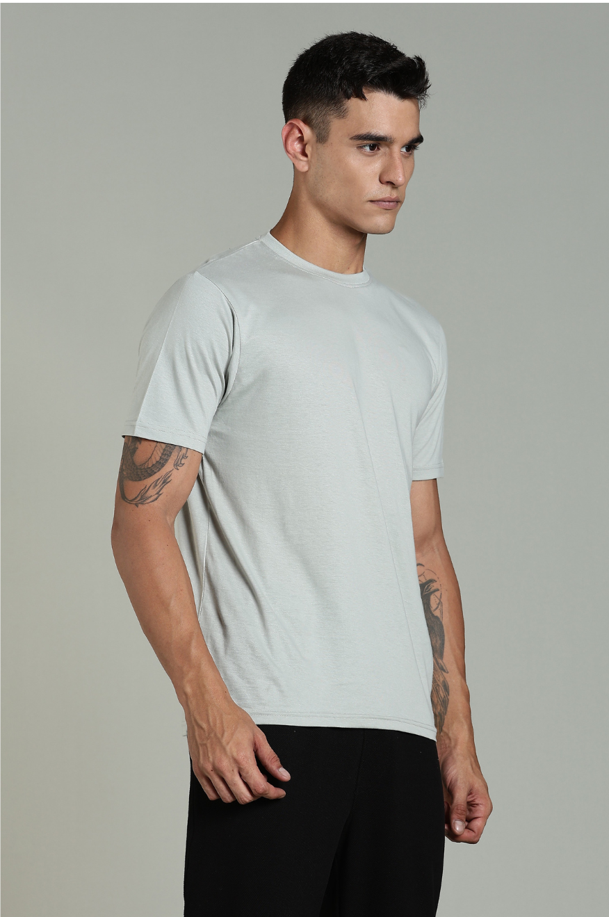 Men Grey Cotton Regular T-Shirt