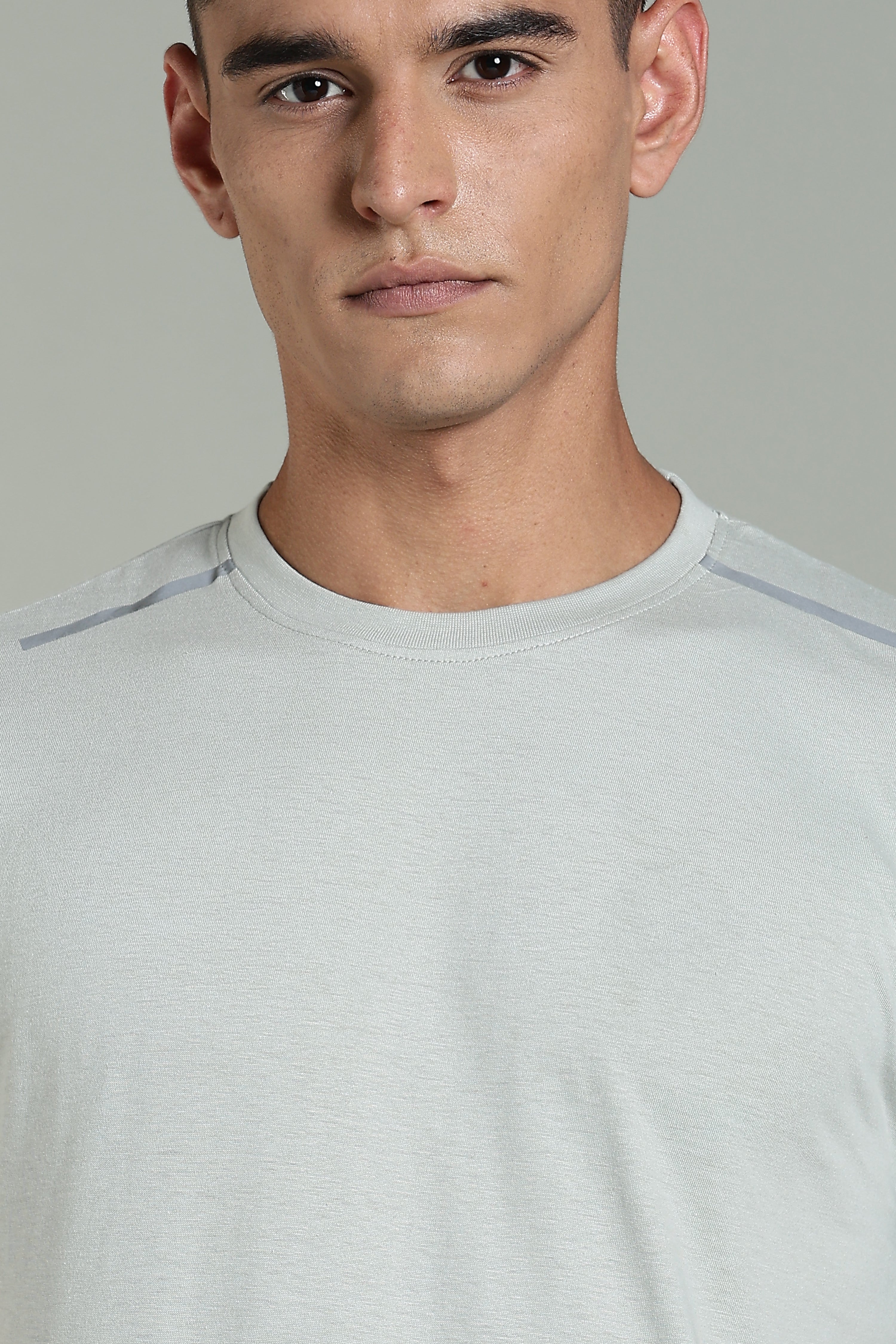 Mens Grey Cotton Regular T-Shirt