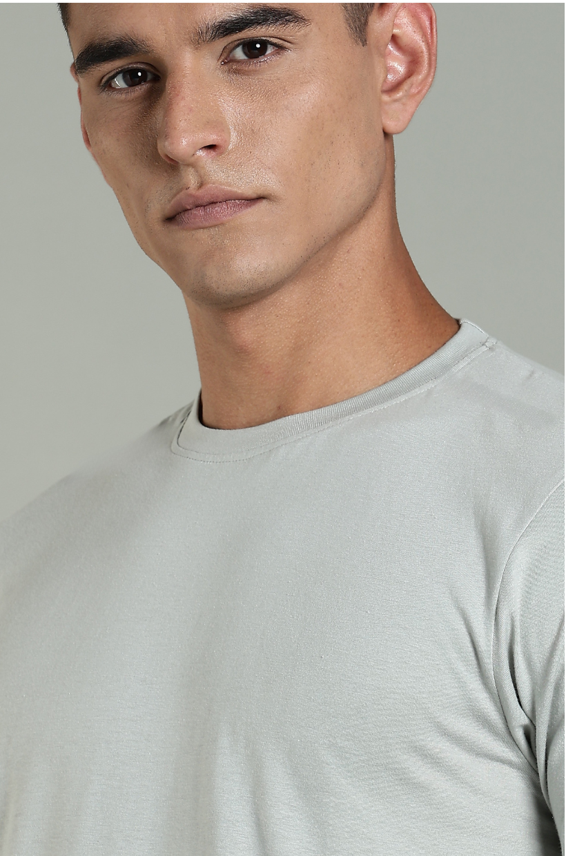 Men Grey Cotton Regular T-Shirt