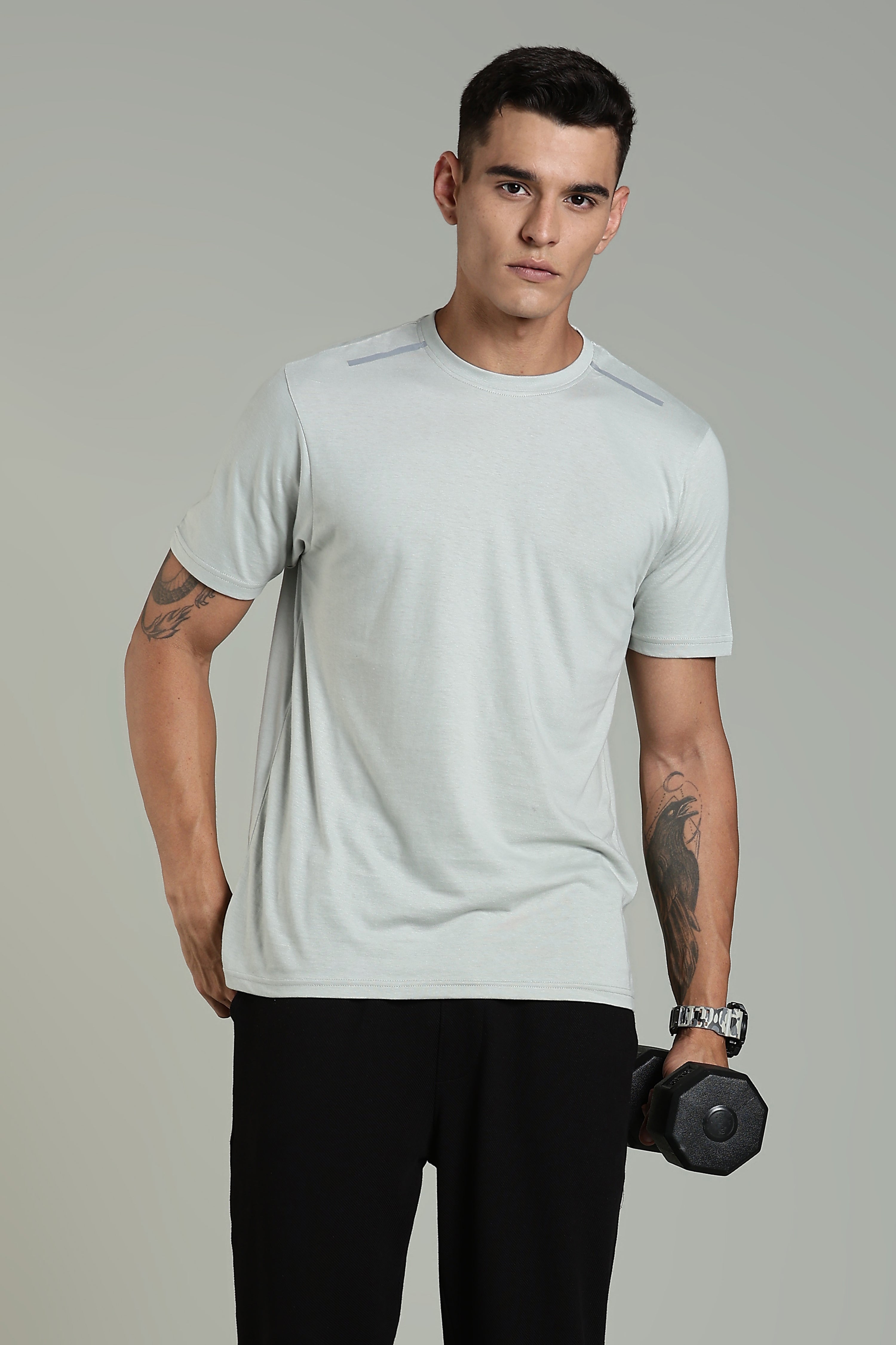 Mens Grey Cotton Regular T-Shirt