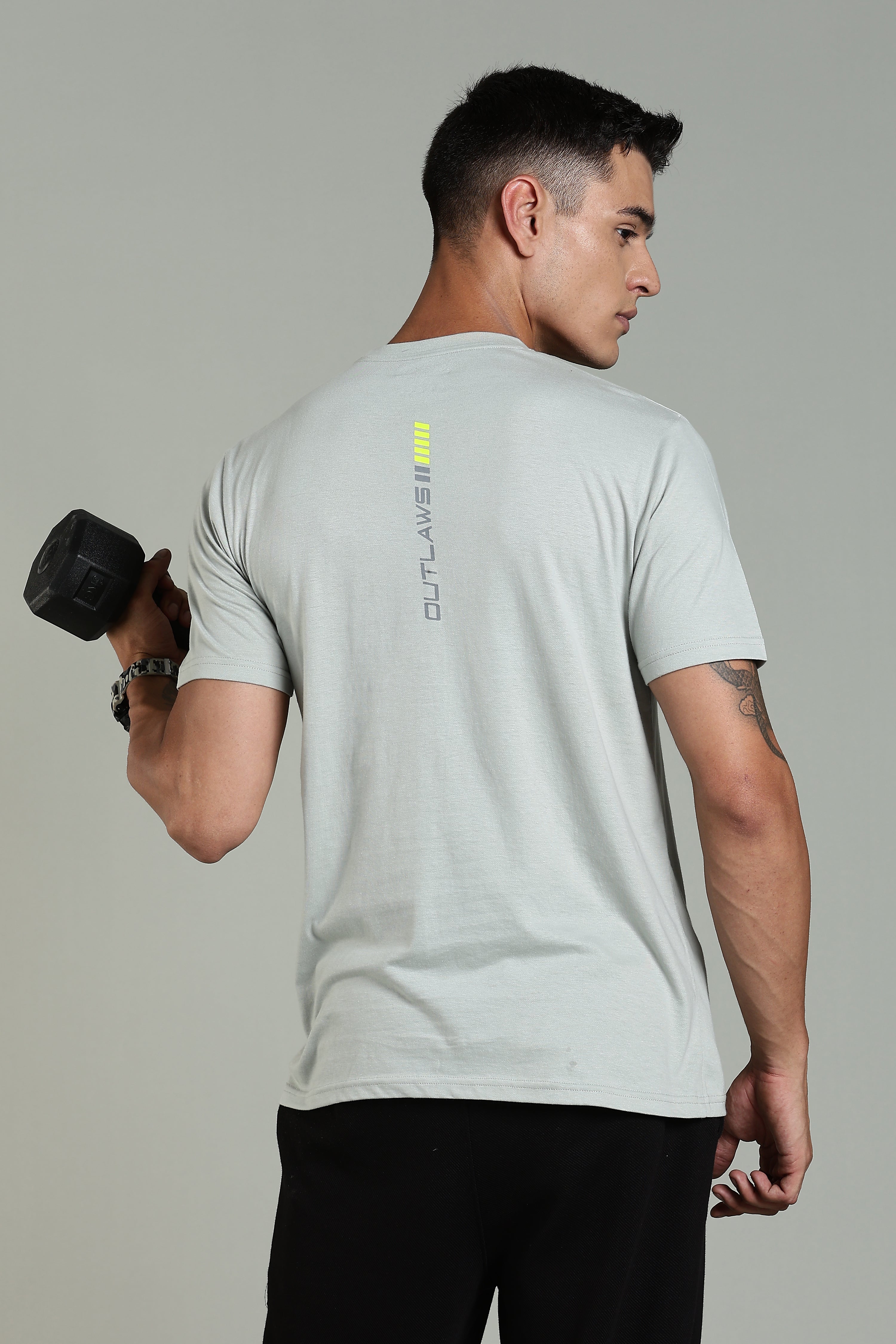 Mens Grey Cotton Regular T-Shirt
