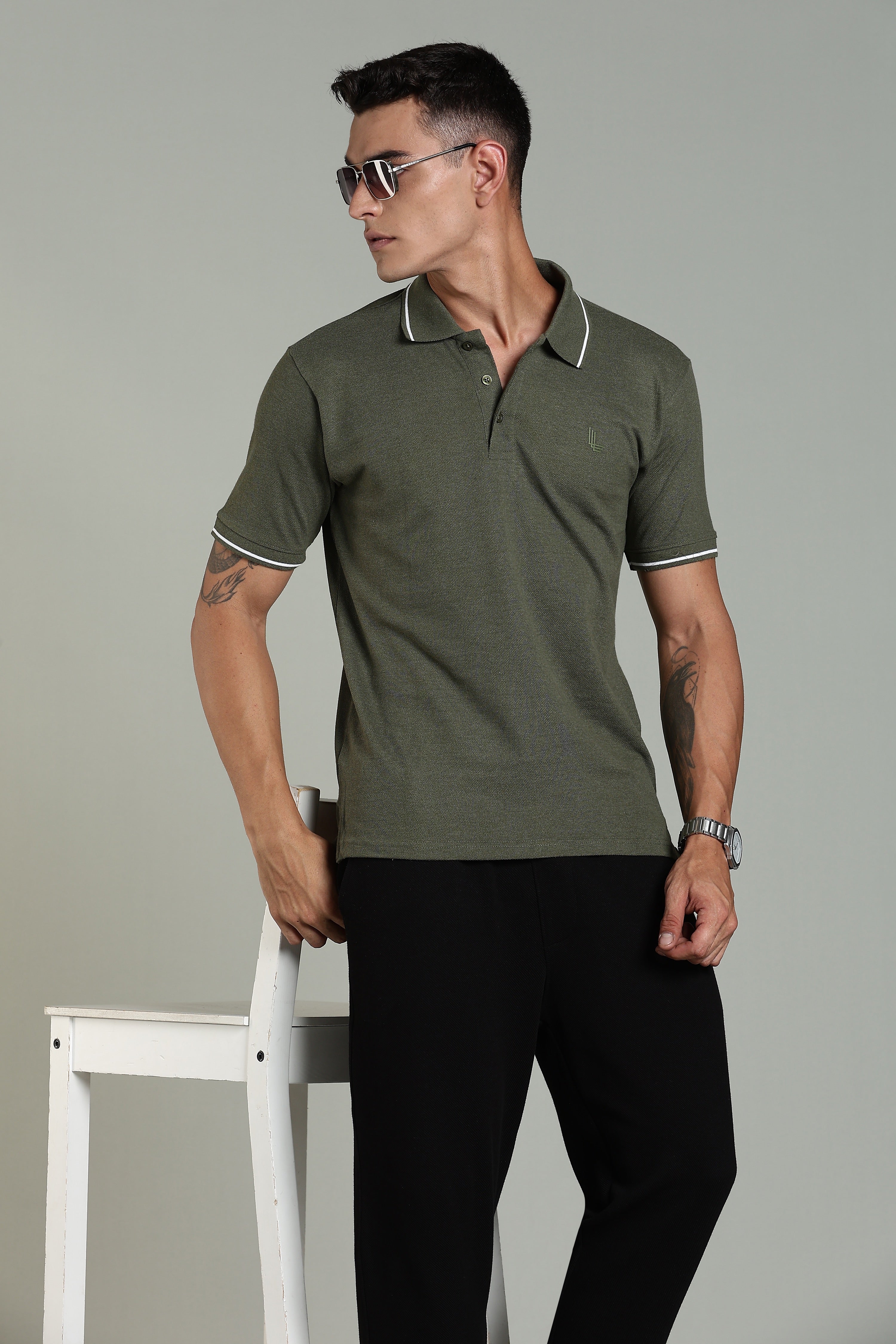 Men Olive Cotton Regular T-Shirt