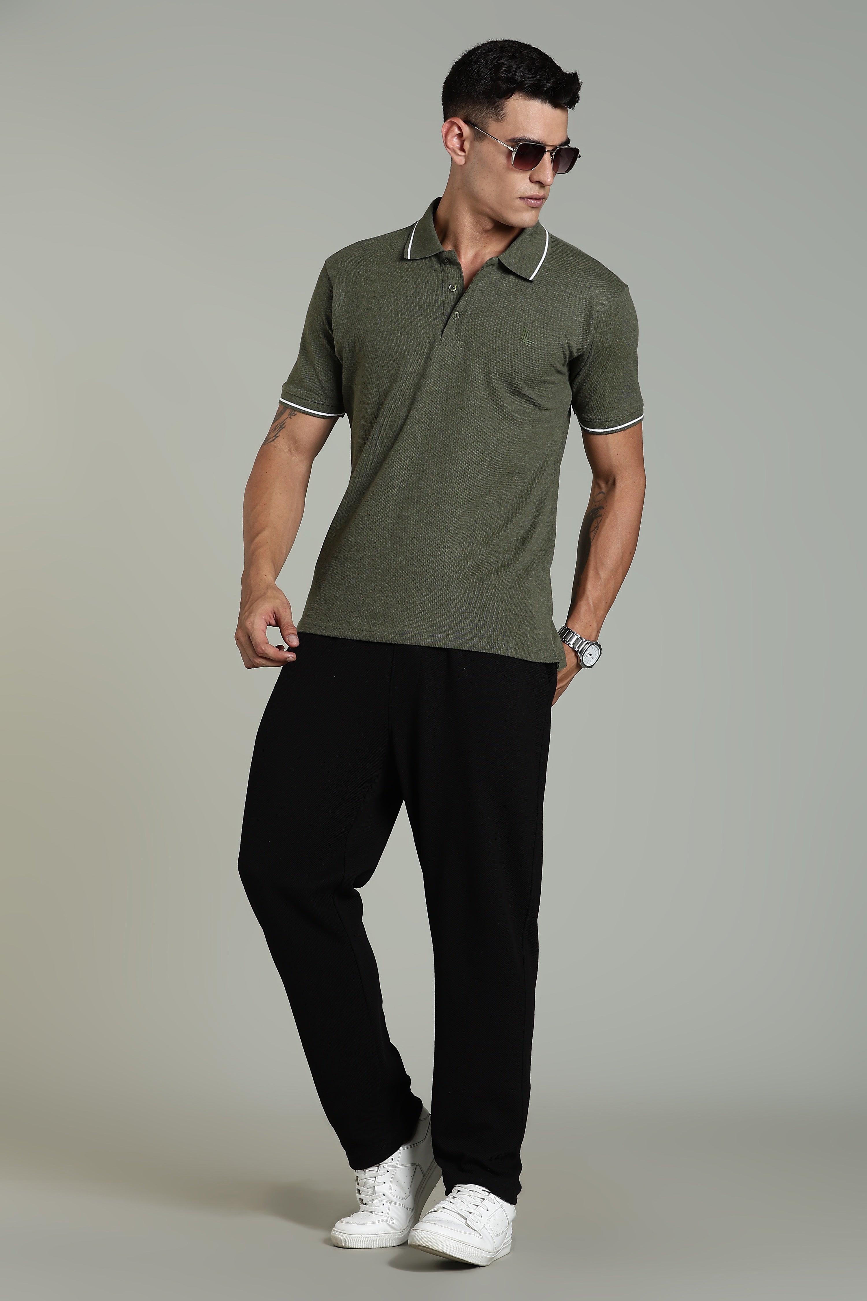 Men Olive Cotton Regular T-Shirt