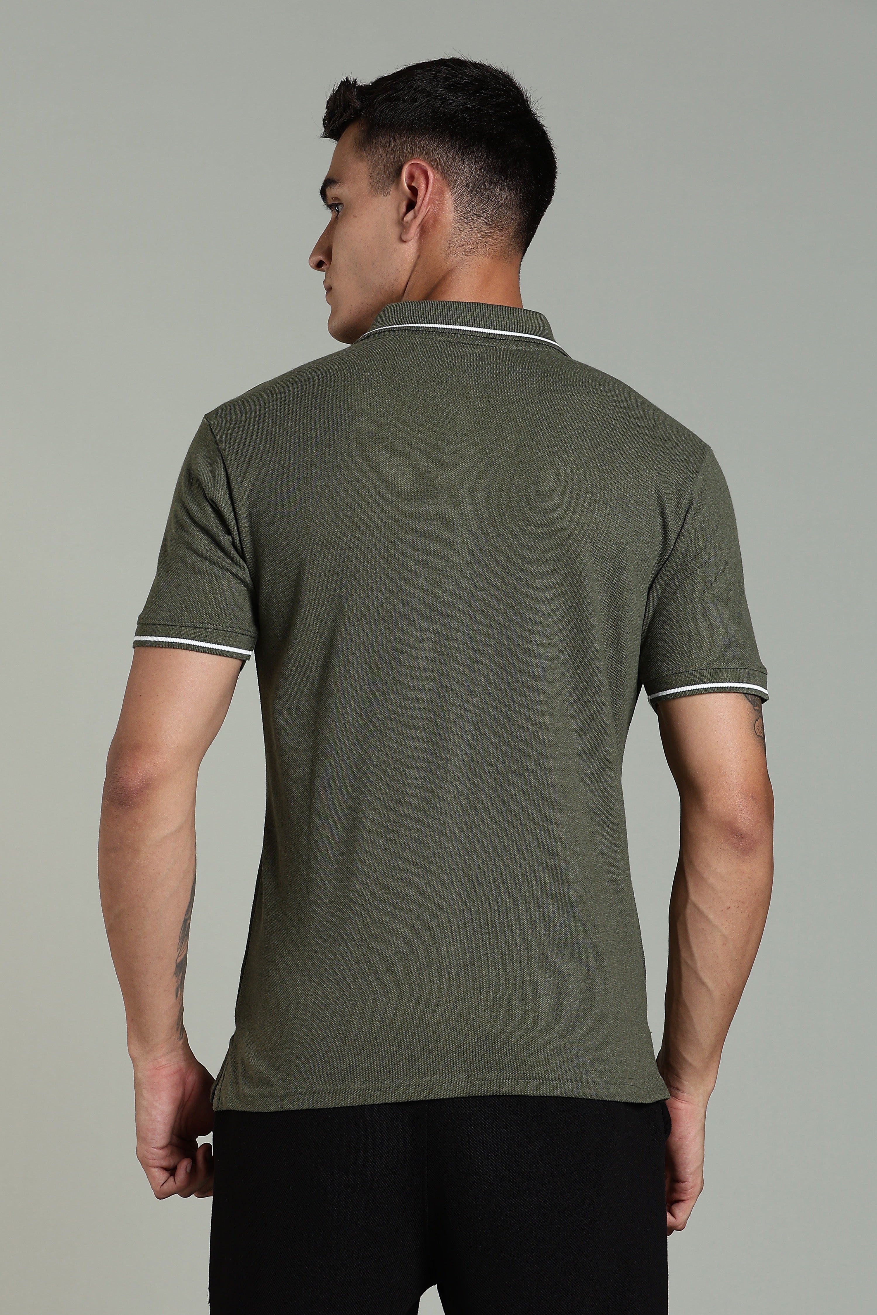 Men Olive Cotton Regular T-Shirt