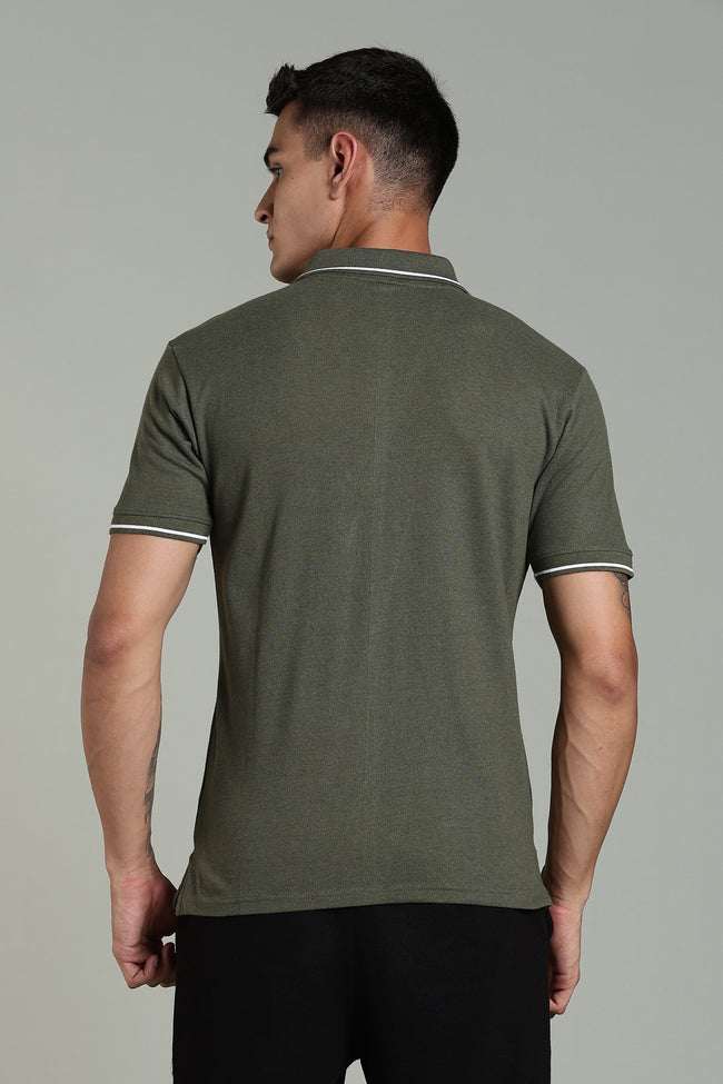 Men Olive Cotton Regular T-Shirt