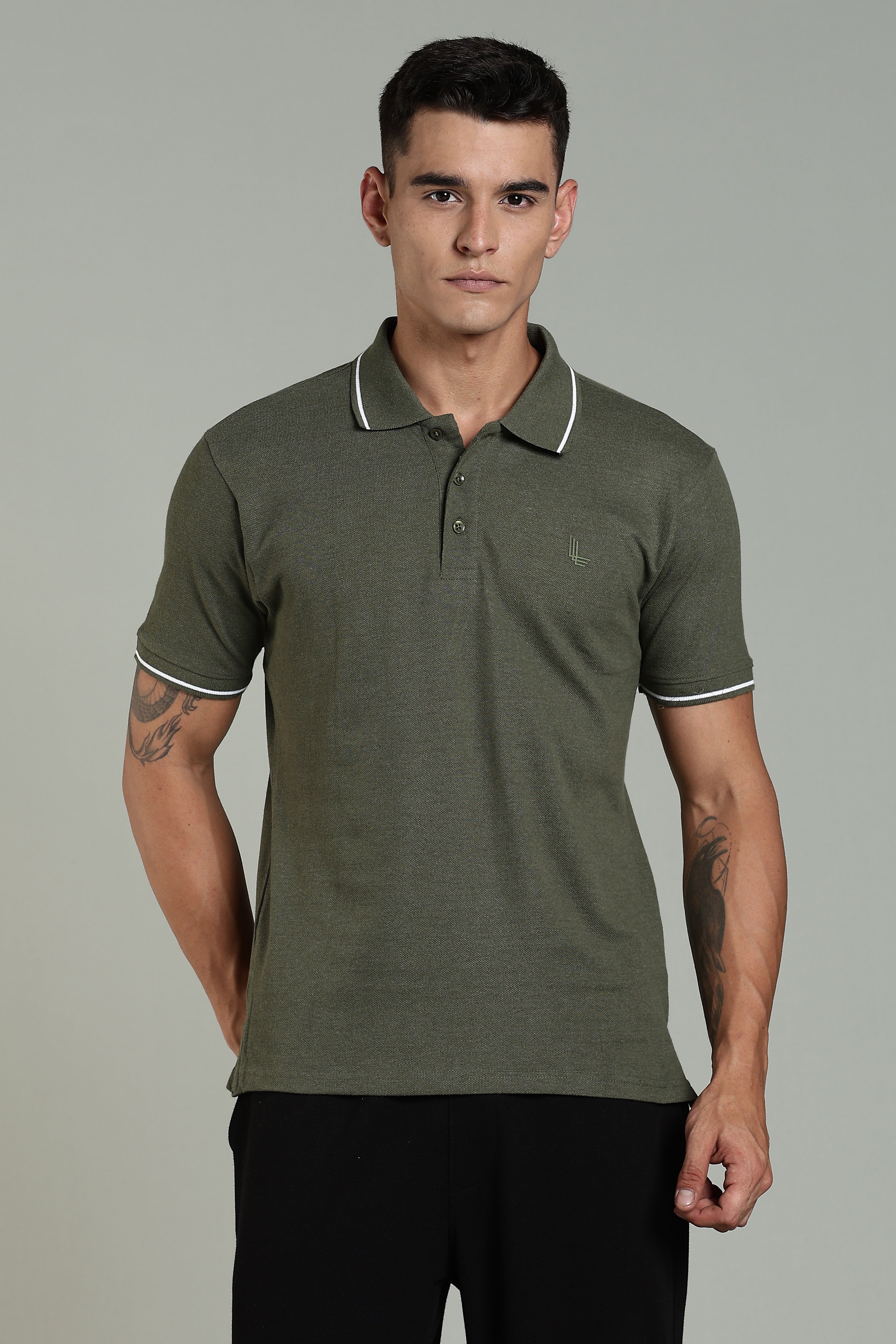 Men Olive Cotton Regular T-Shirt