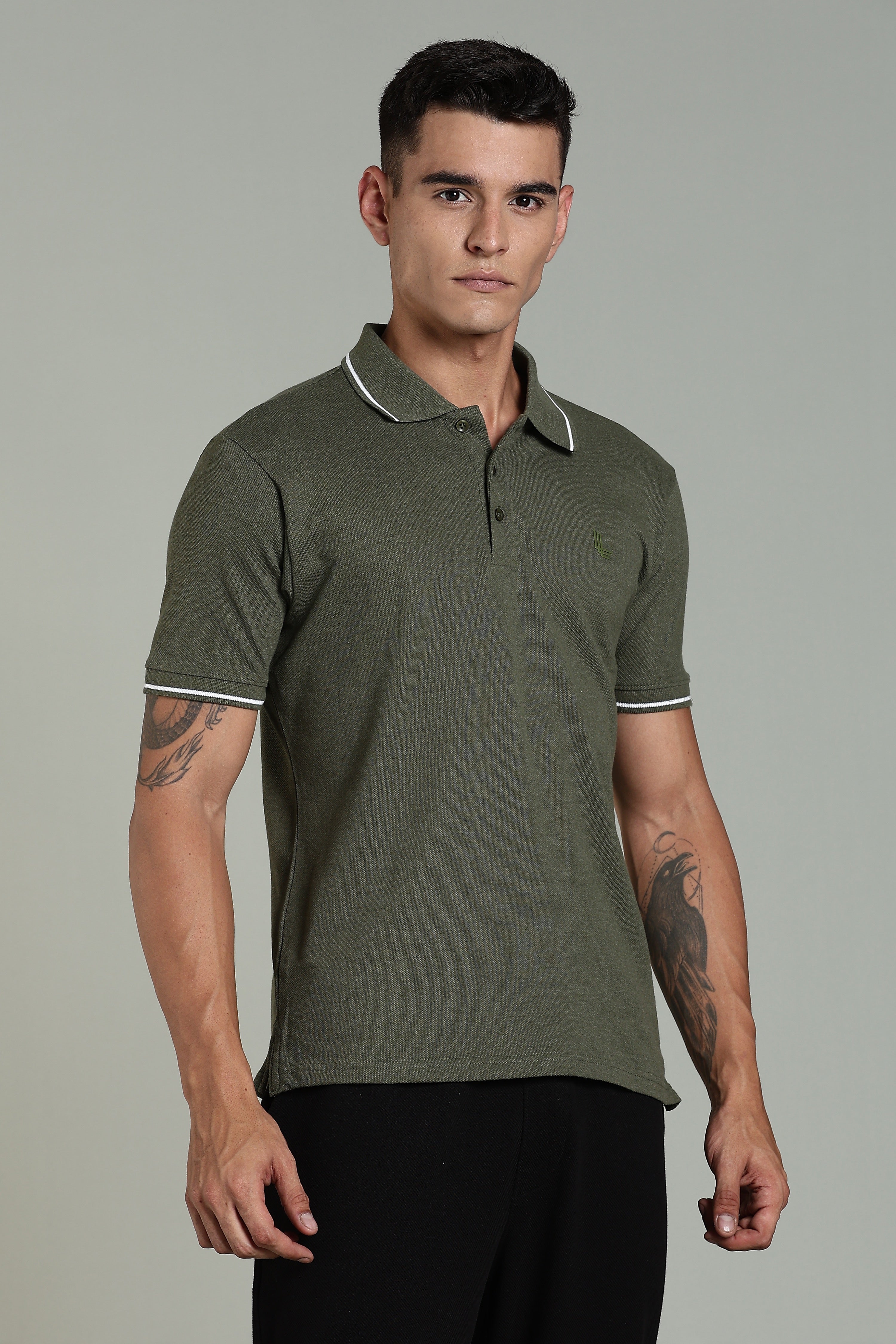 Men Olive Cotton Regular T-Shirt