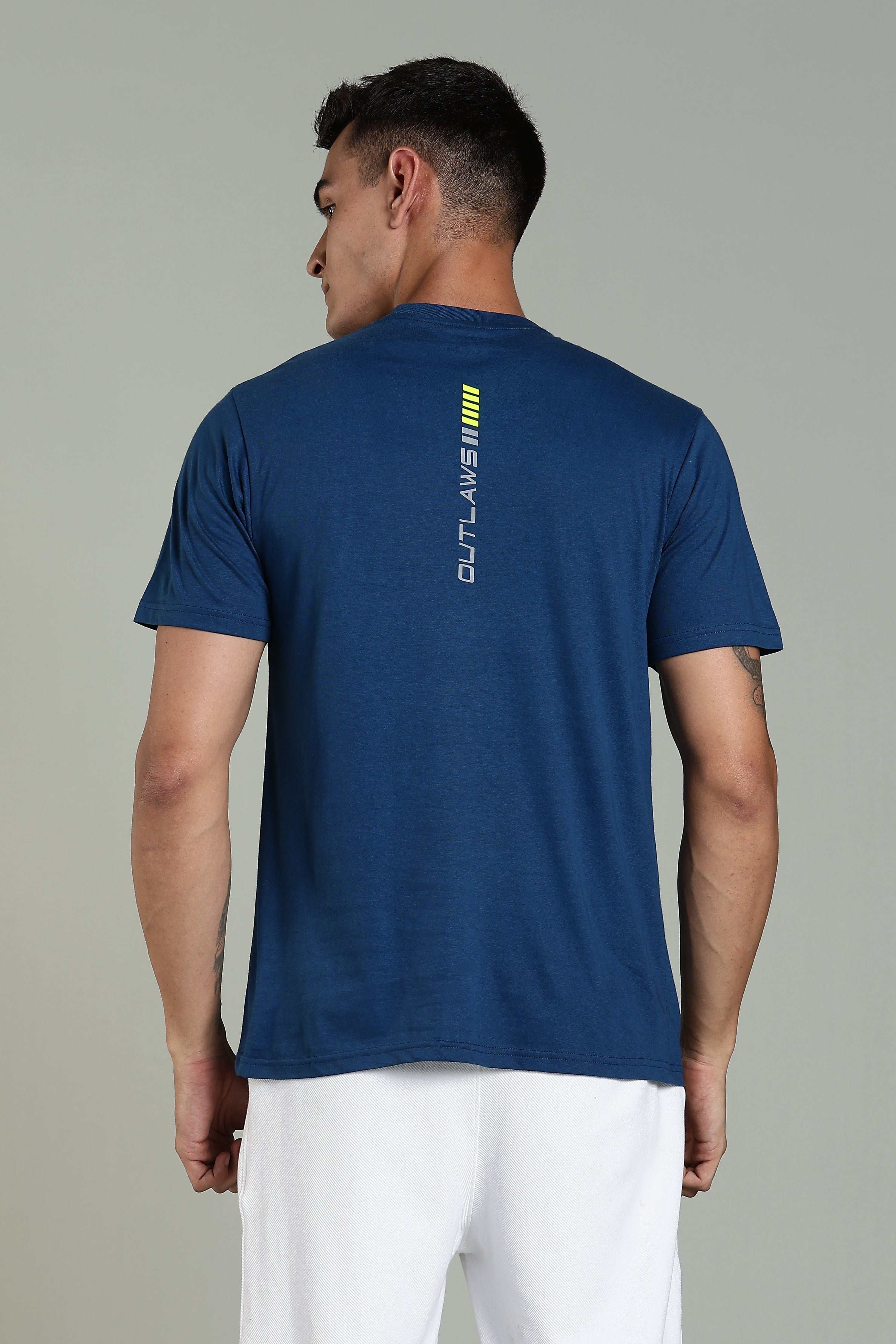 Mens Blue Cotton Regular T-Shirt