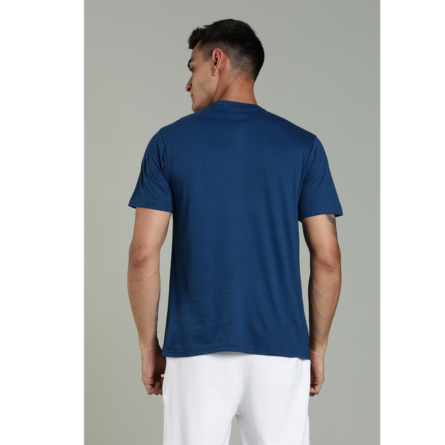 Men Blue Cotton Regular T-Shirt