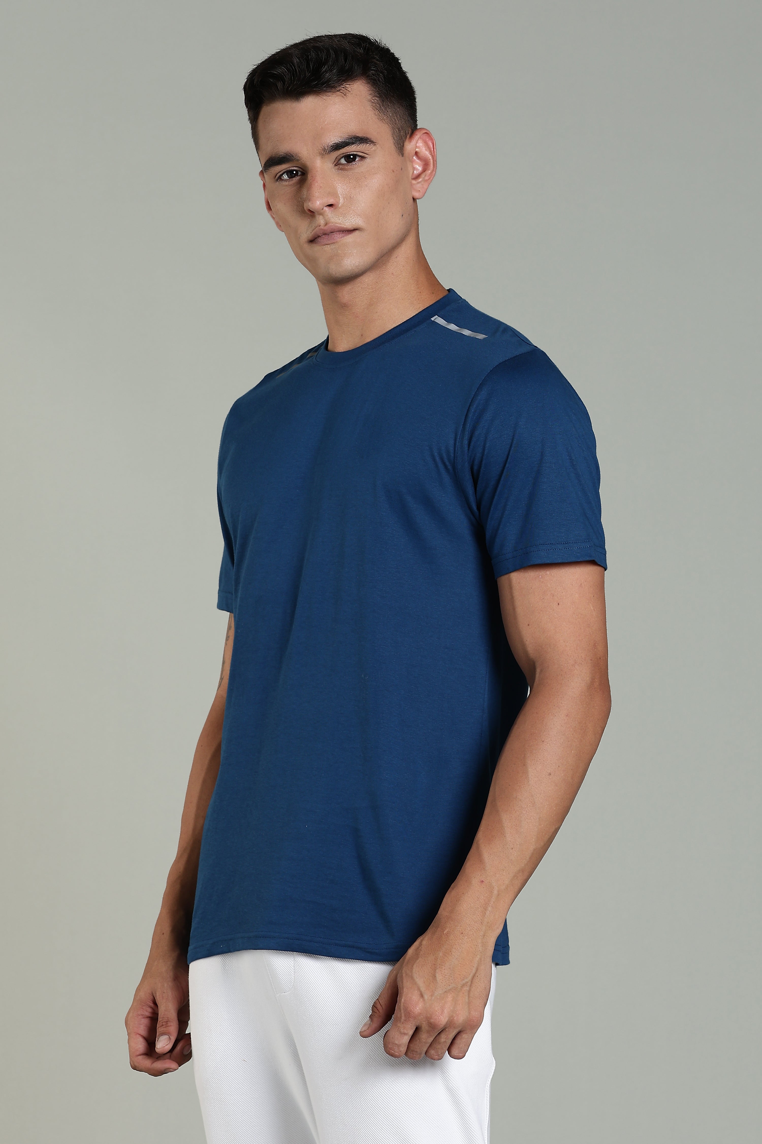 Mens Blue Cotton Regular T-Shirt
