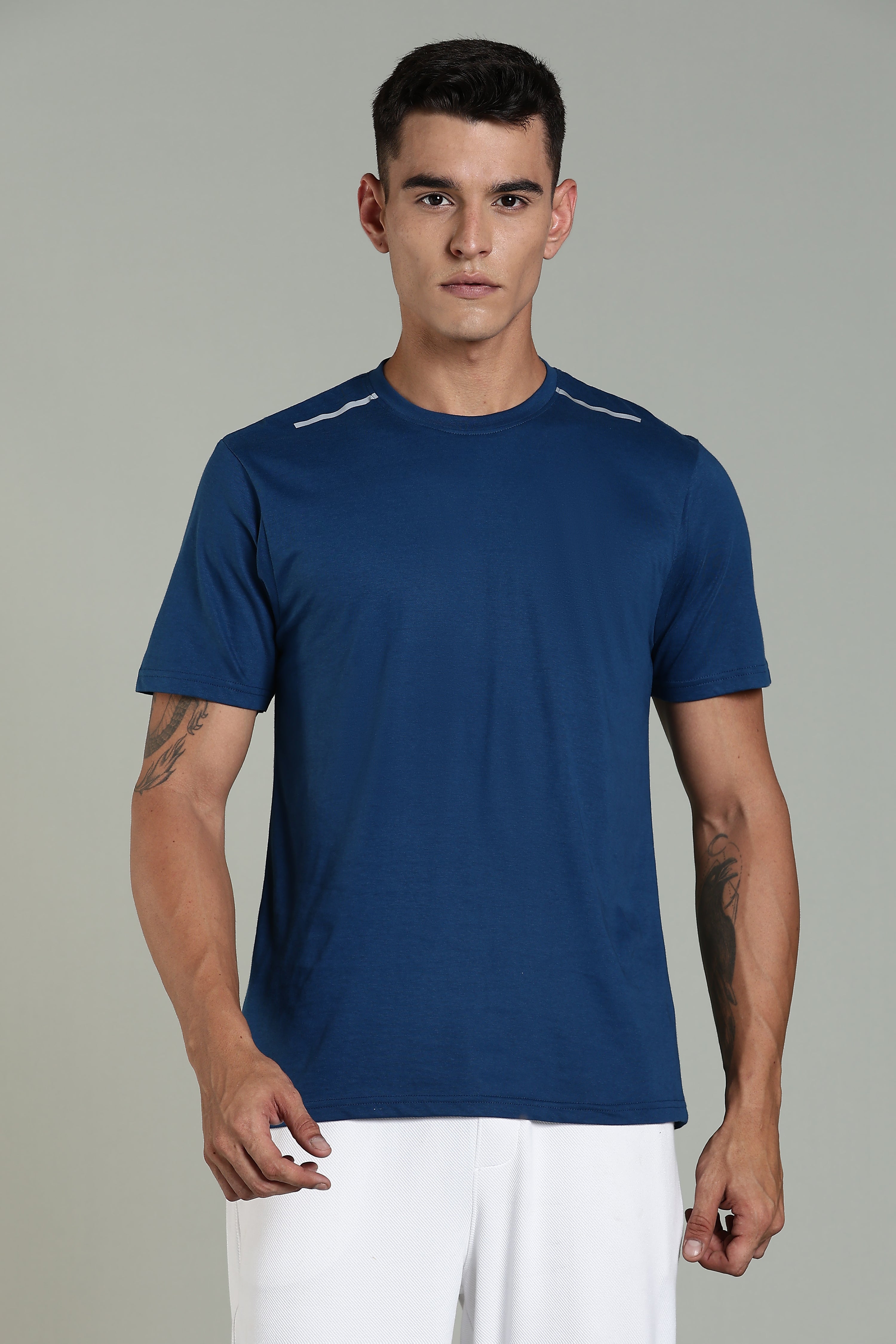 Mens Blue Cotton Regular T-Shirt