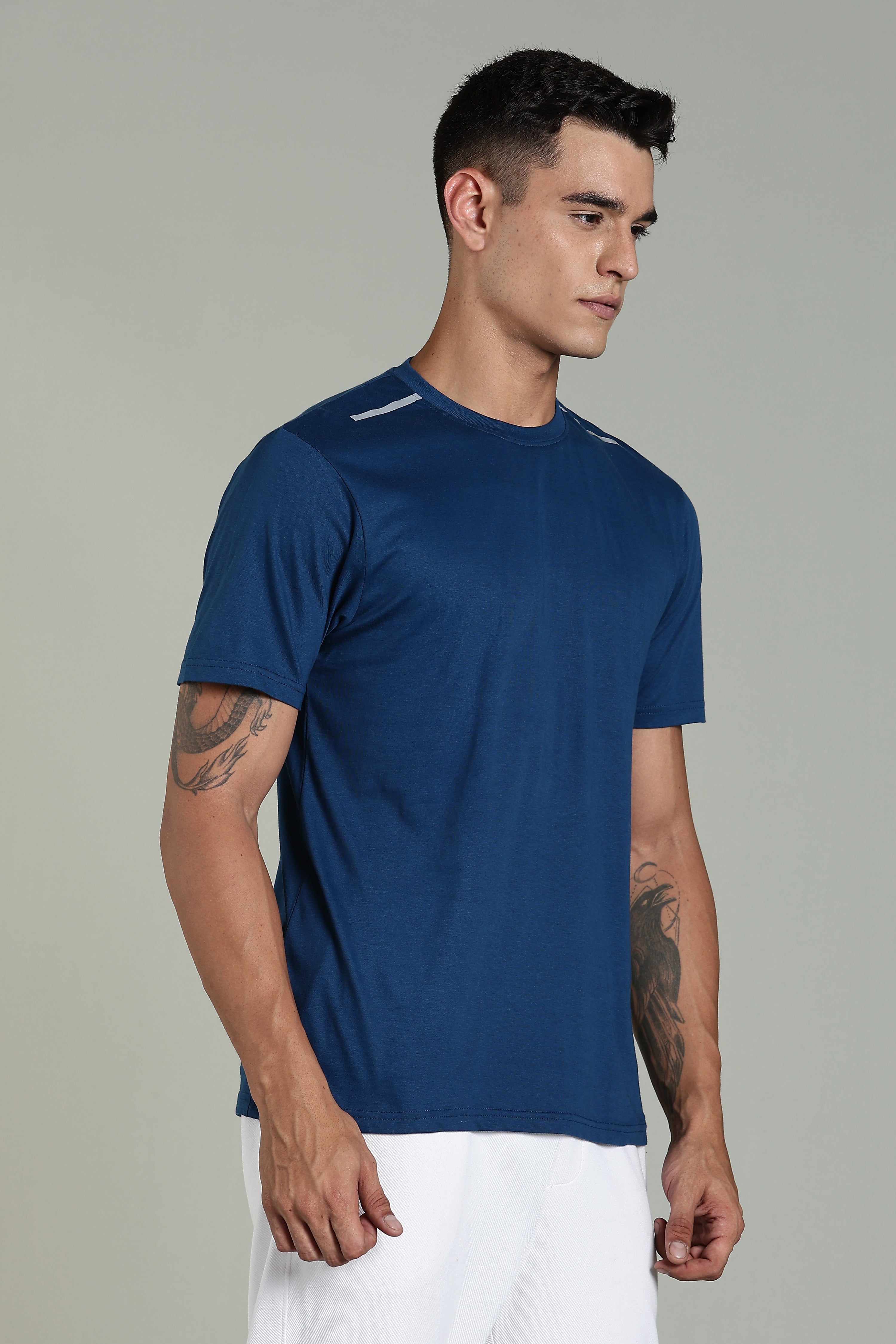 Mens Blue Cotton Regular T-Shirt
