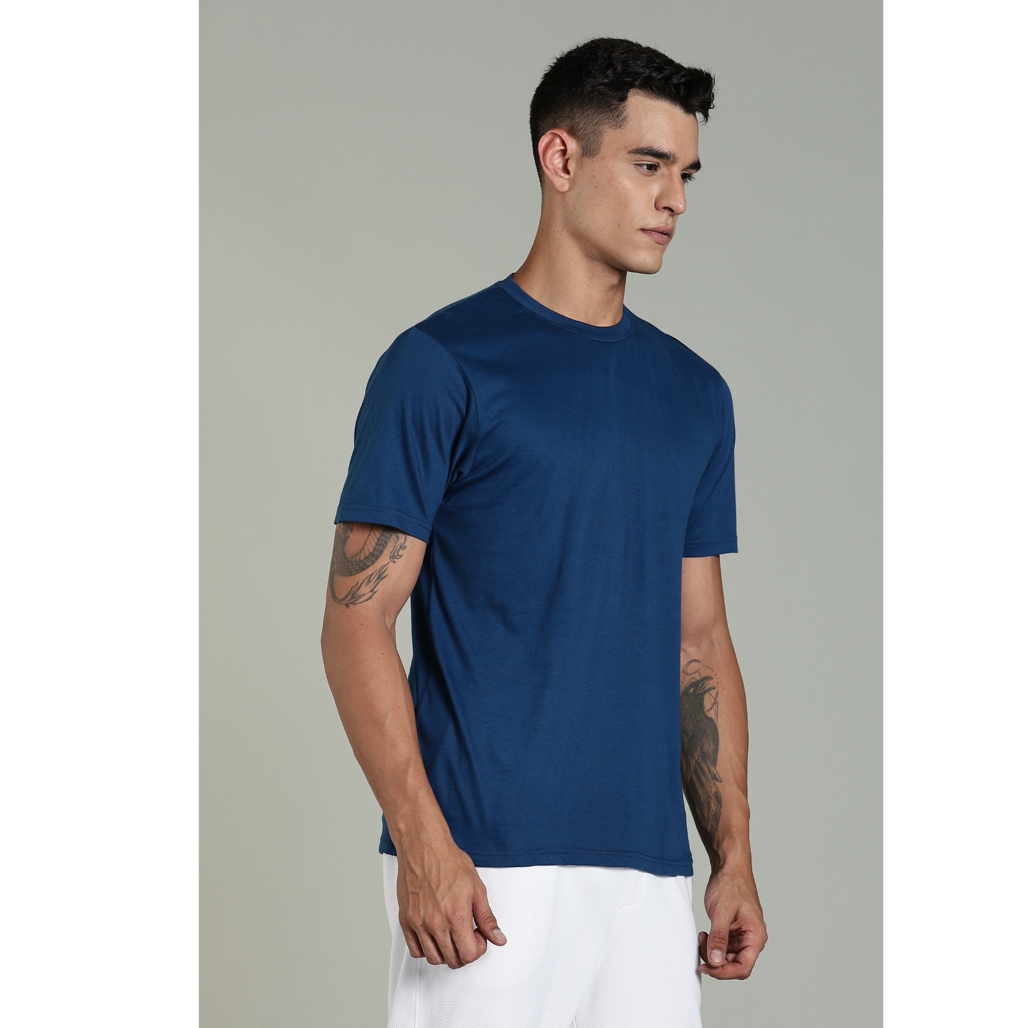 Men Blue Cotton Regular T-Shirt