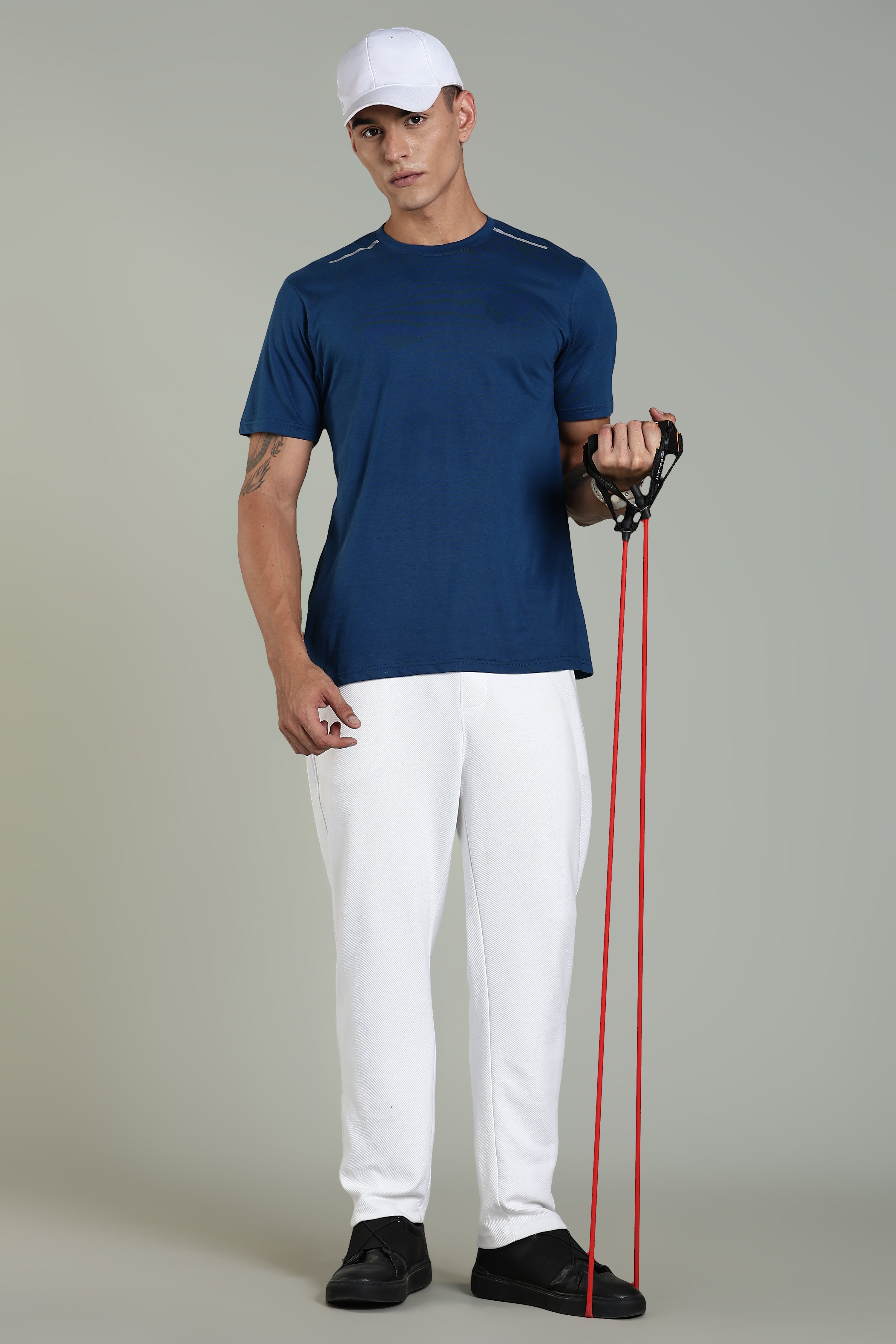 Mens Blue Cotton Regular T-Shirt