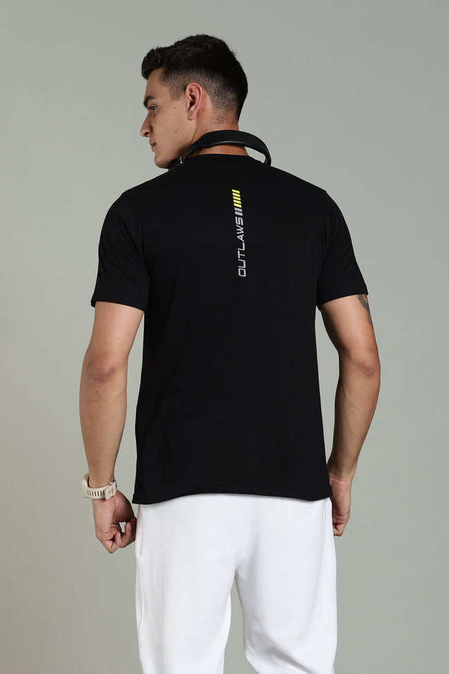 Mens Black Cotton Regular T-Shirt